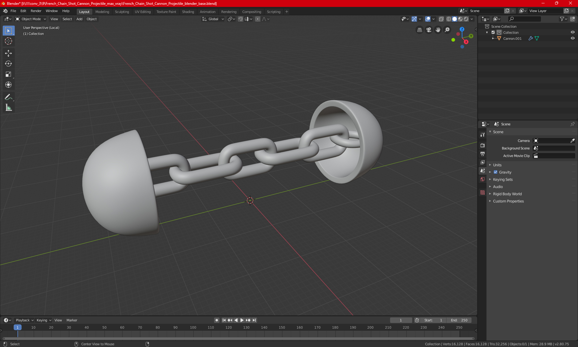 3D model French Chain Shot Cannon Projectile