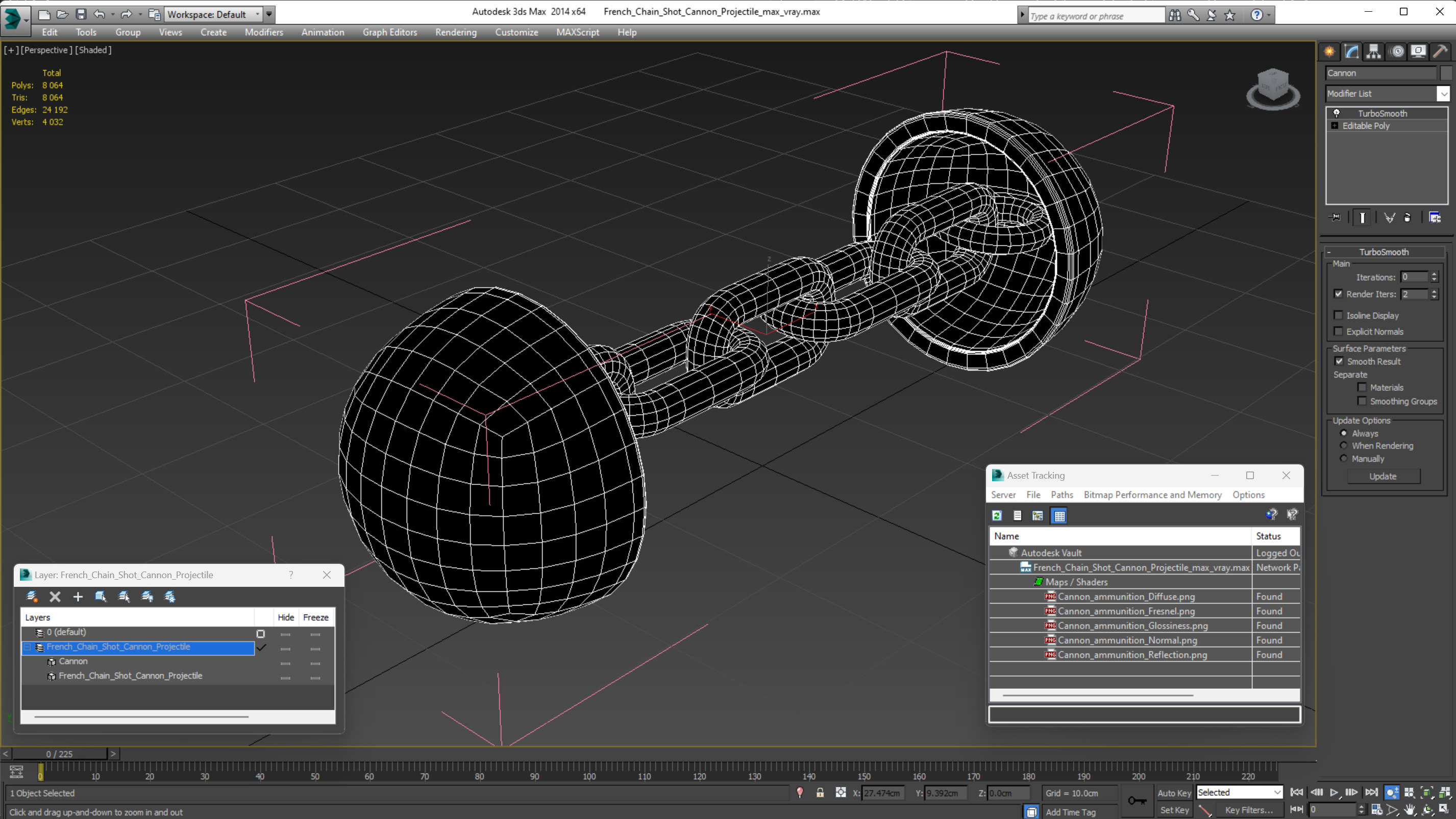 3D model French Chain Shot Cannon Projectile