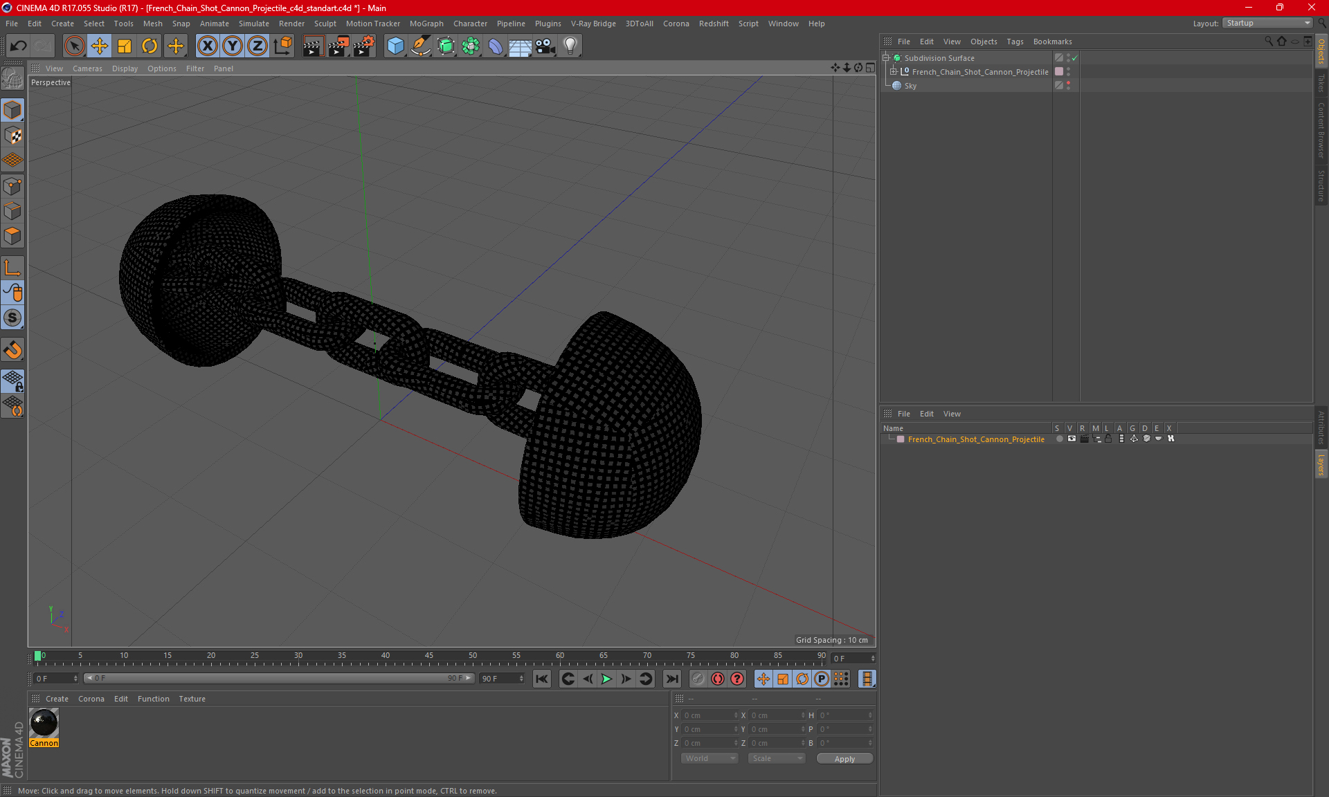3D model French Chain Shot Cannon Projectile