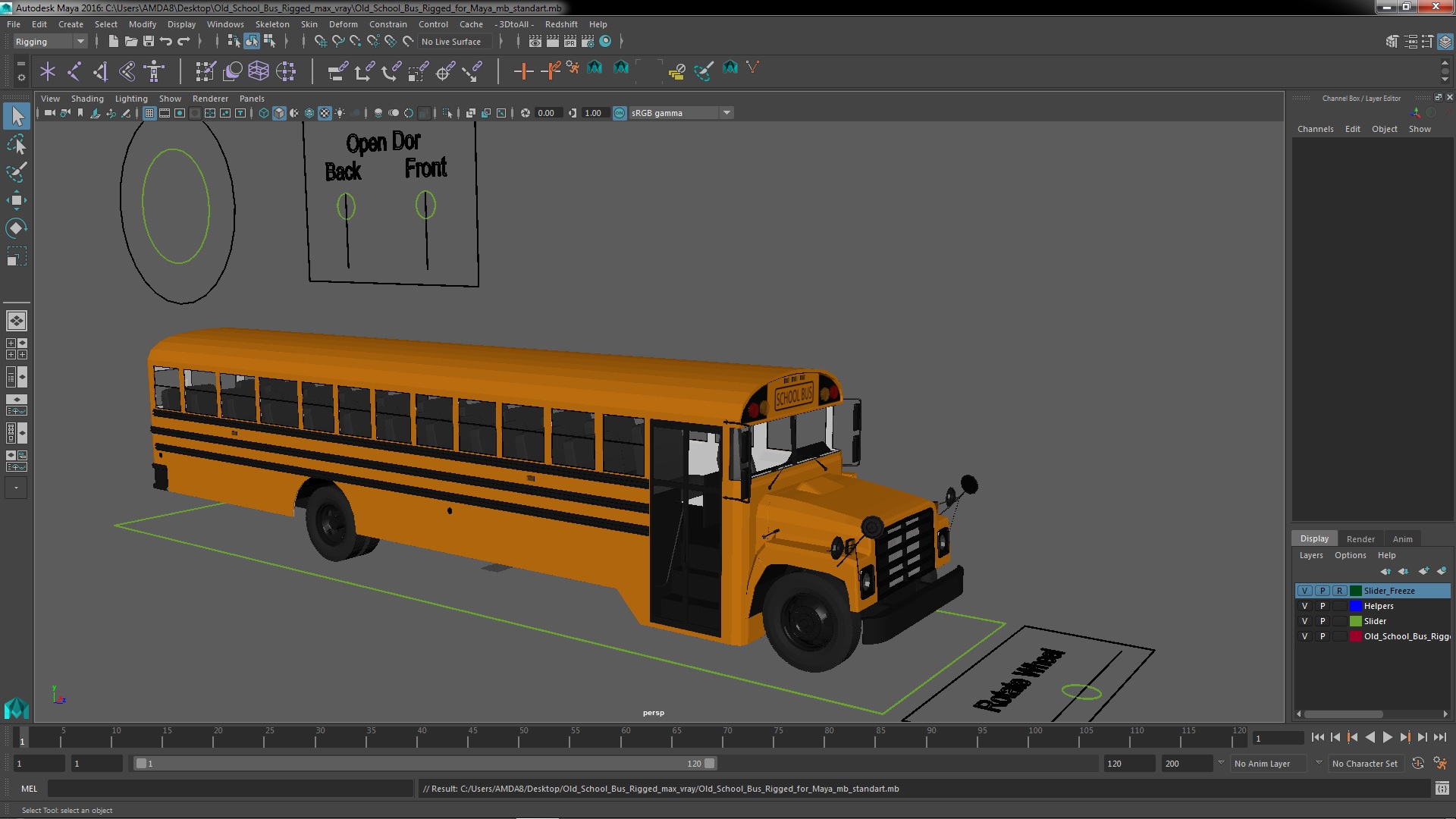 3D model Old School Bus Rigged for Maya
