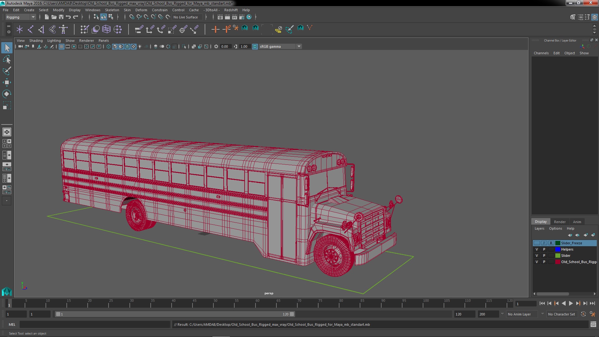 3D model Old School Bus Rigged for Maya