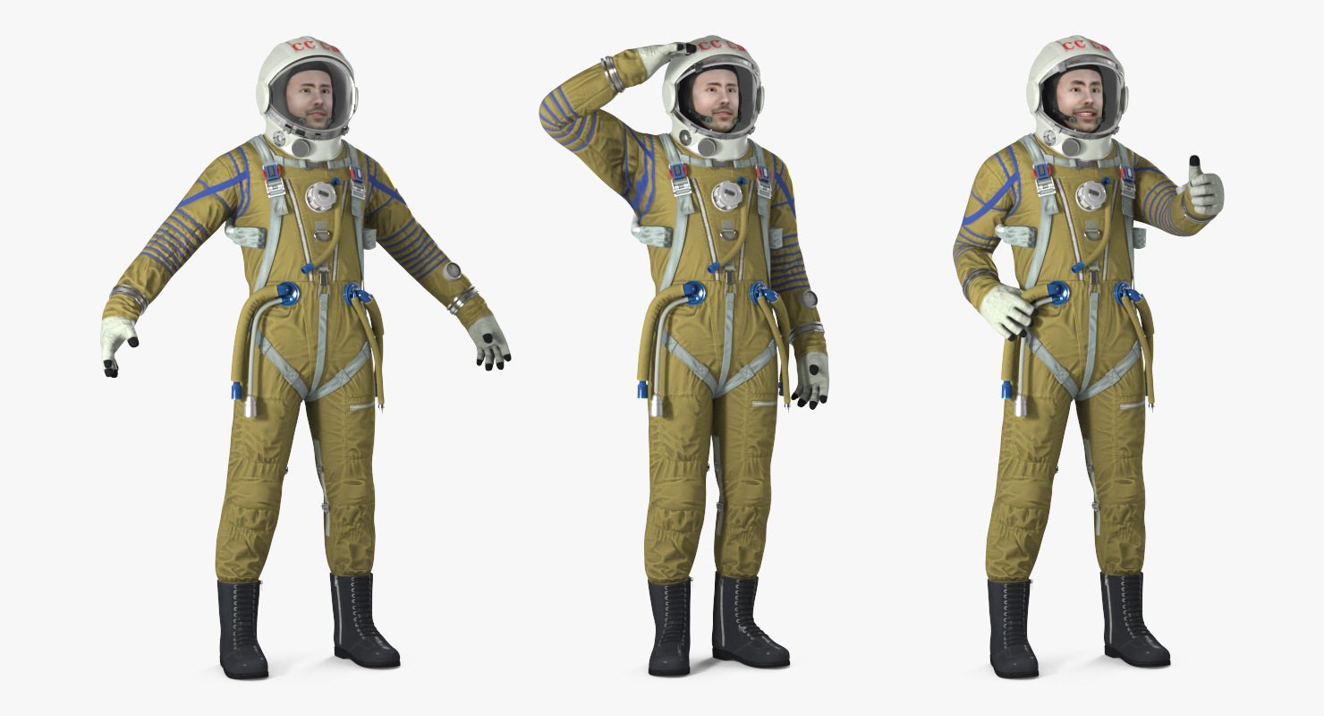 USSR Astronaut Wearing Space Suit Strizh with SK 1 Helmet Rigged 3D model