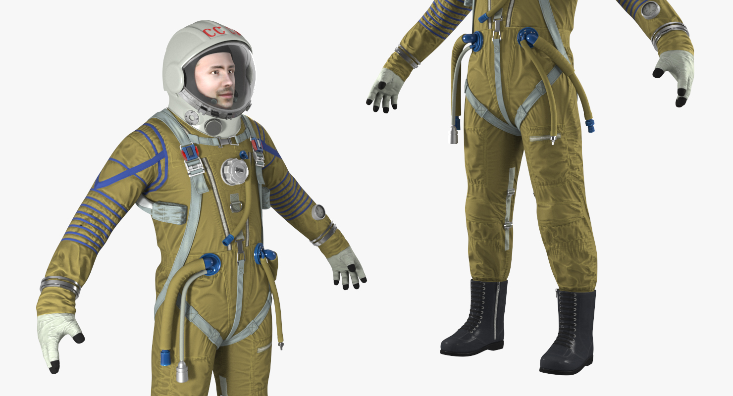 USSR Astronaut Wearing Space Suit Strizh with SK 1 Helmet Rigged 3D model