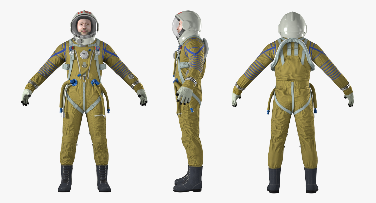USSR Astronaut Wearing Space Suit Strizh with SK 1 Helmet Rigged 3D model