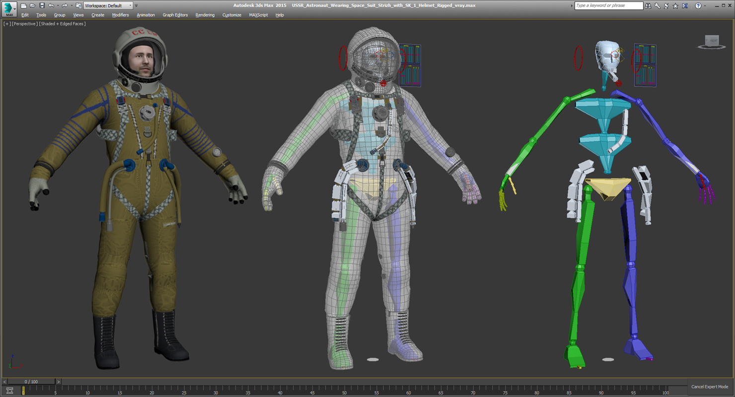 USSR Astronaut Wearing Space Suit Strizh with SK 1 Helmet Rigged 3D model