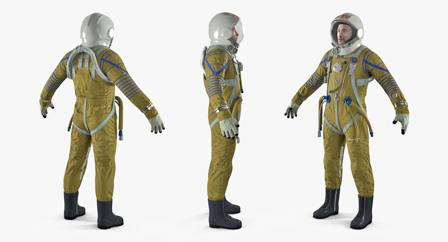 USSR Astronaut Wearing Space Suit Strizh with SK 1 Helmet Rigged 3D model