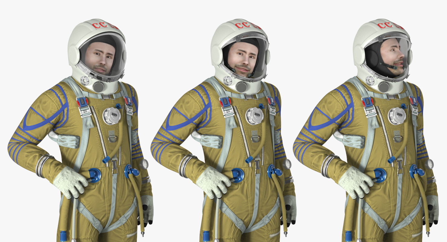 USSR Astronaut Wearing Space Suit Strizh with SK 1 Helmet Rigged 3D model