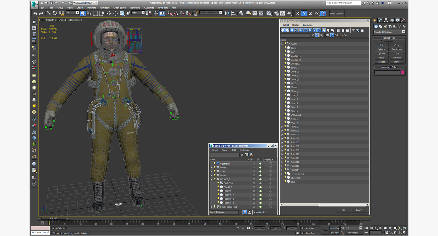 USSR Astronaut Wearing Space Suit Strizh with SK 1 Helmet Rigged 3D model