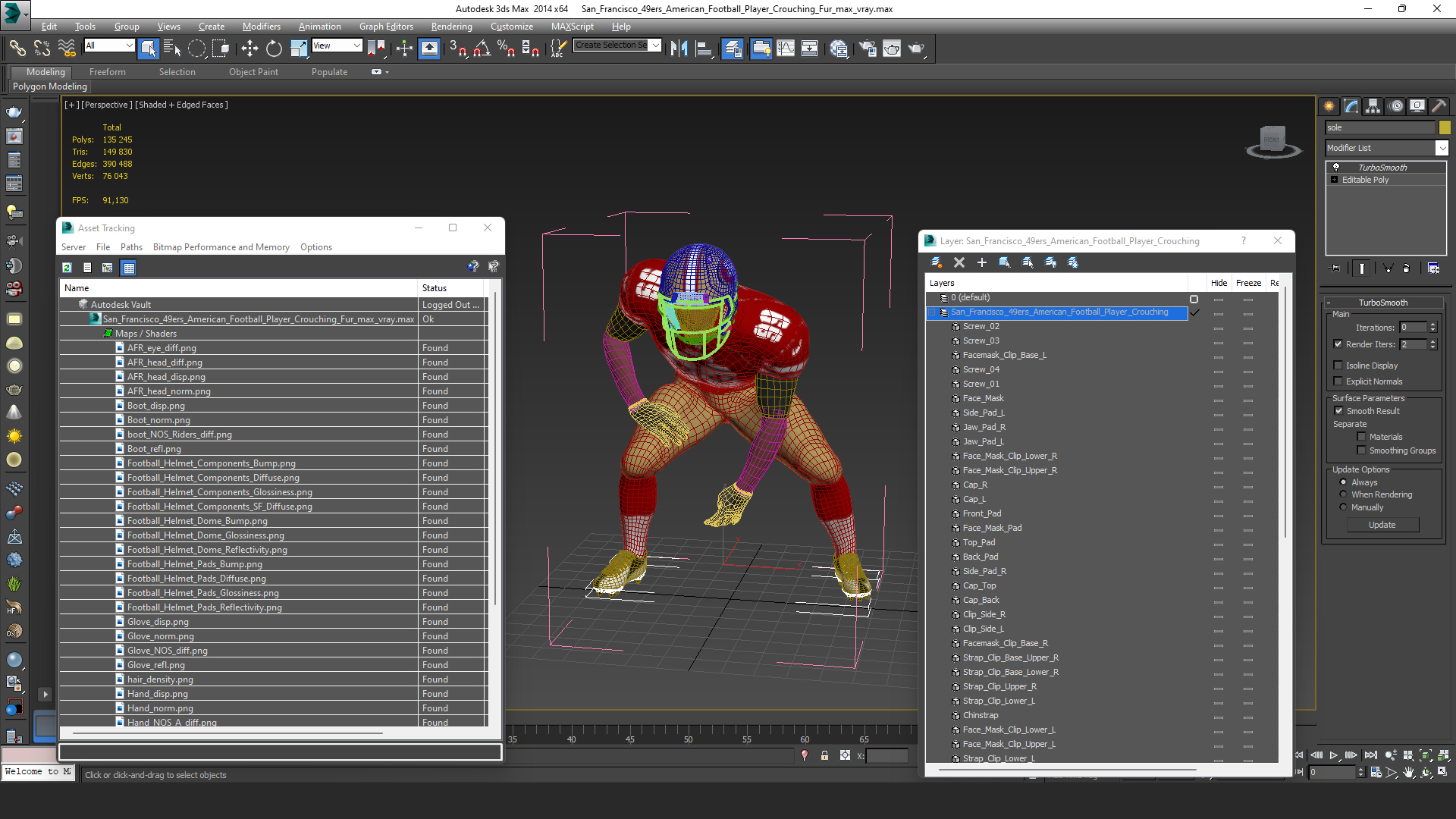 3D San Francisco 49ers American Football Player Crouching Fur model