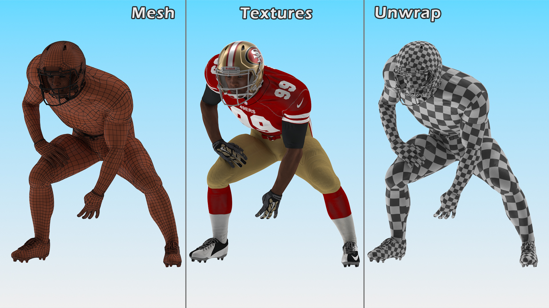 3D San Francisco 49ers American Football Player Crouching Fur model