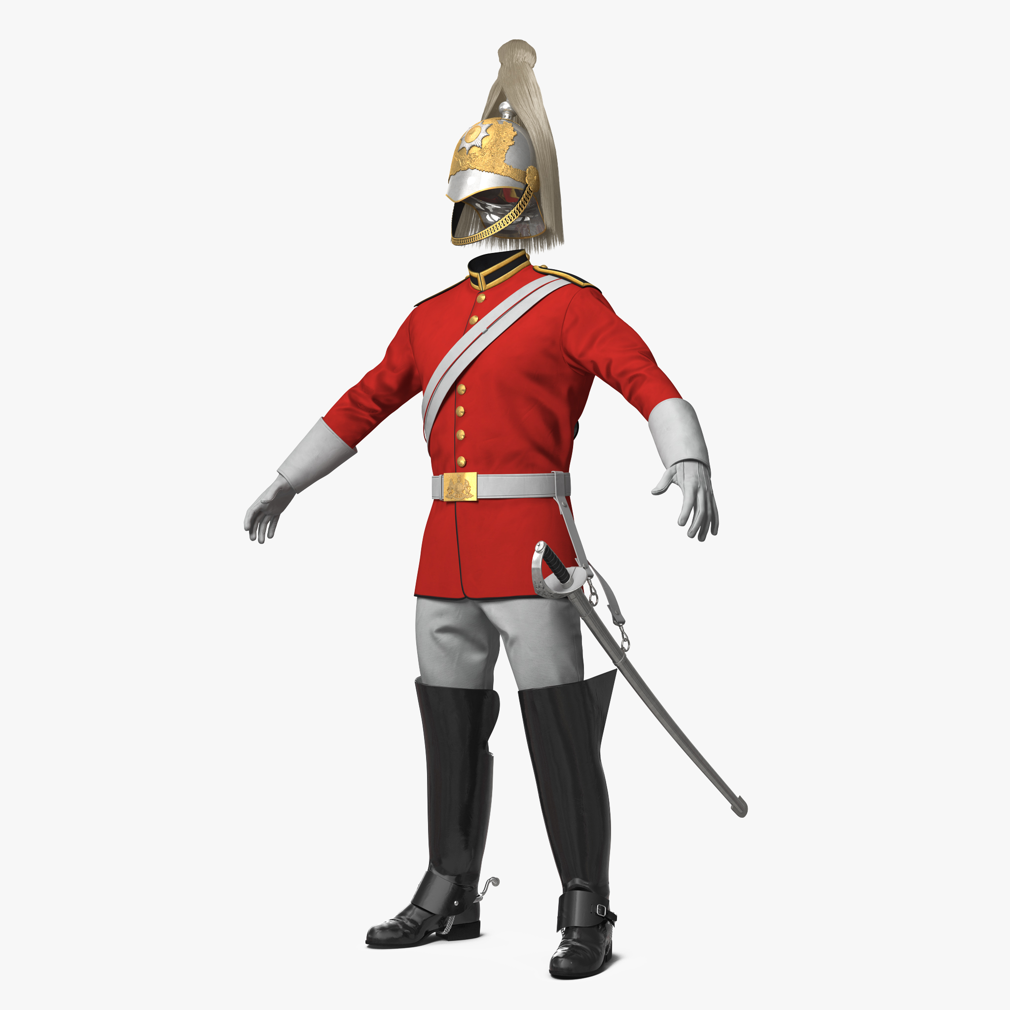 British Cavalry Royal Life Guard Uniform Set with Fur 3D Model