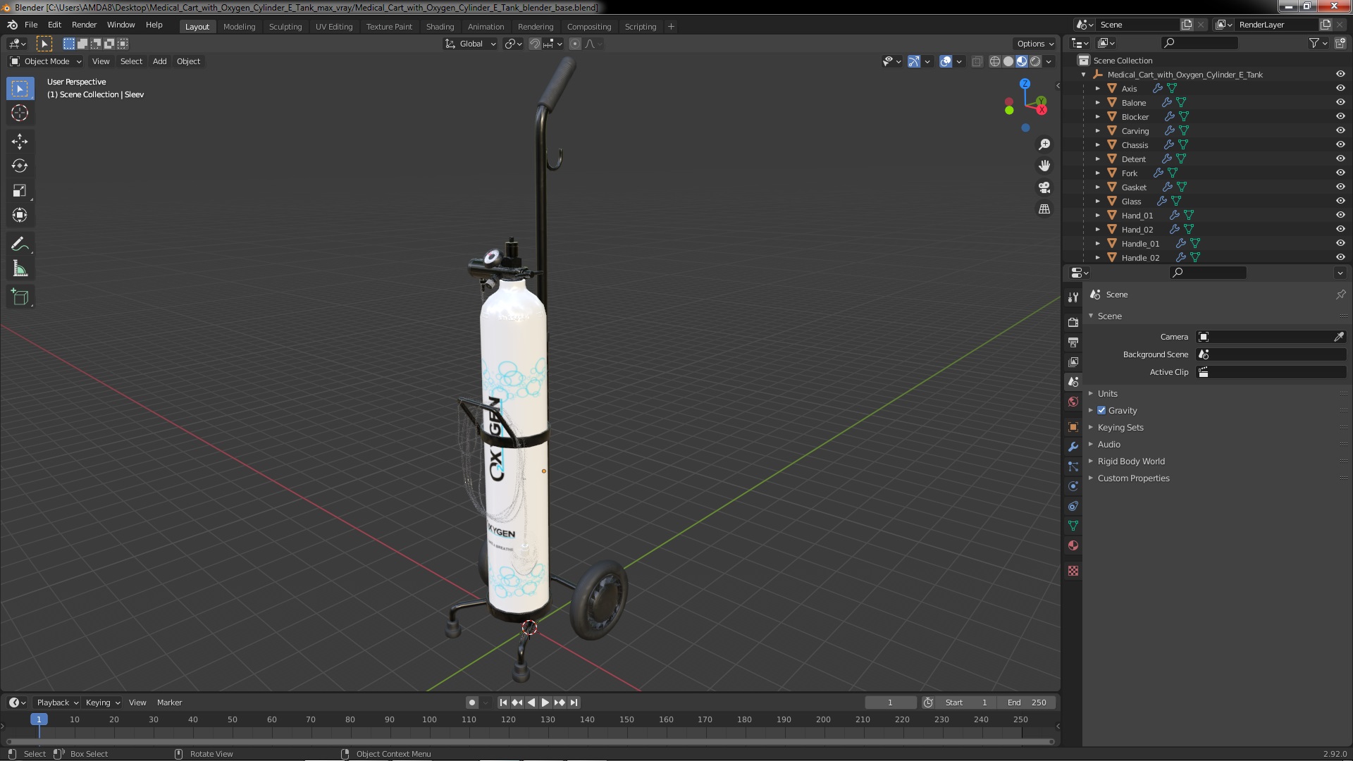 3D model Medical Cart with Oxygen Cylinder E Tank