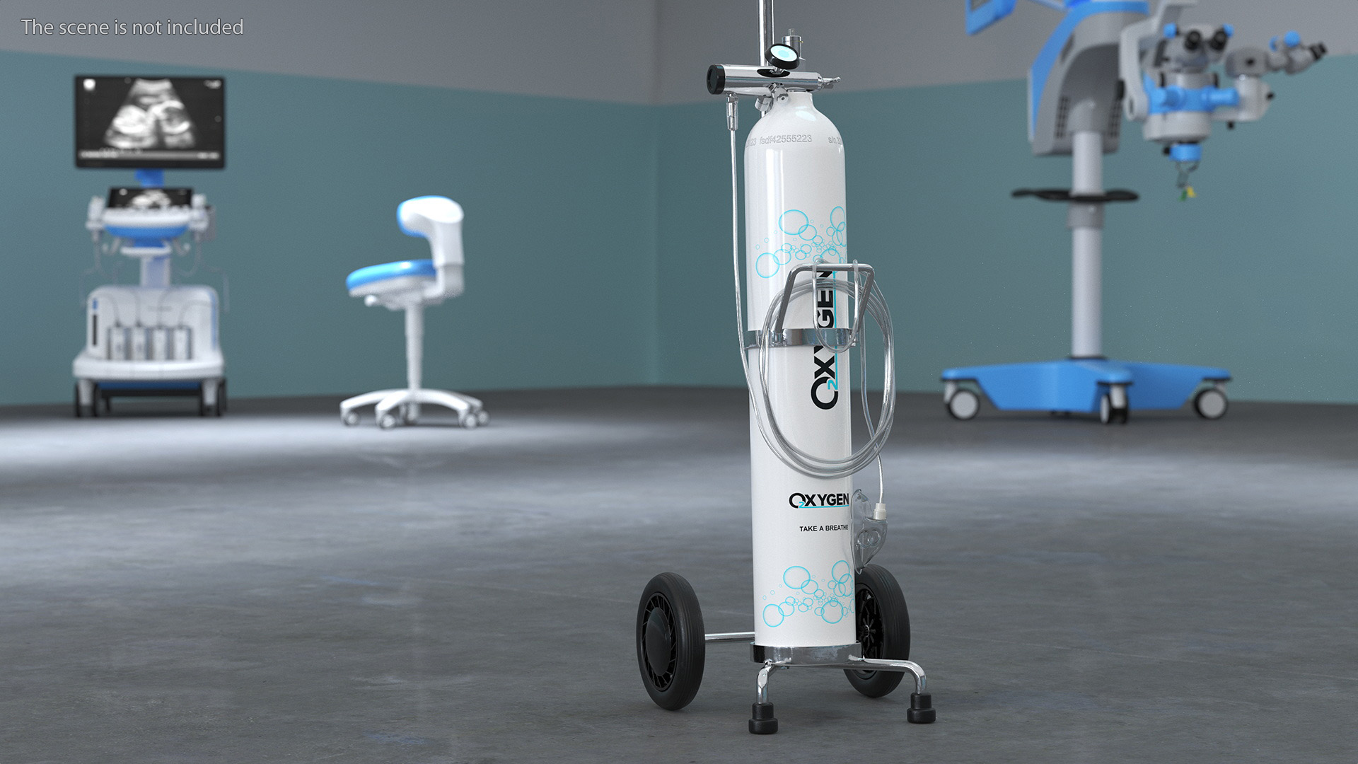3D model Medical Cart with Oxygen Cylinder E Tank