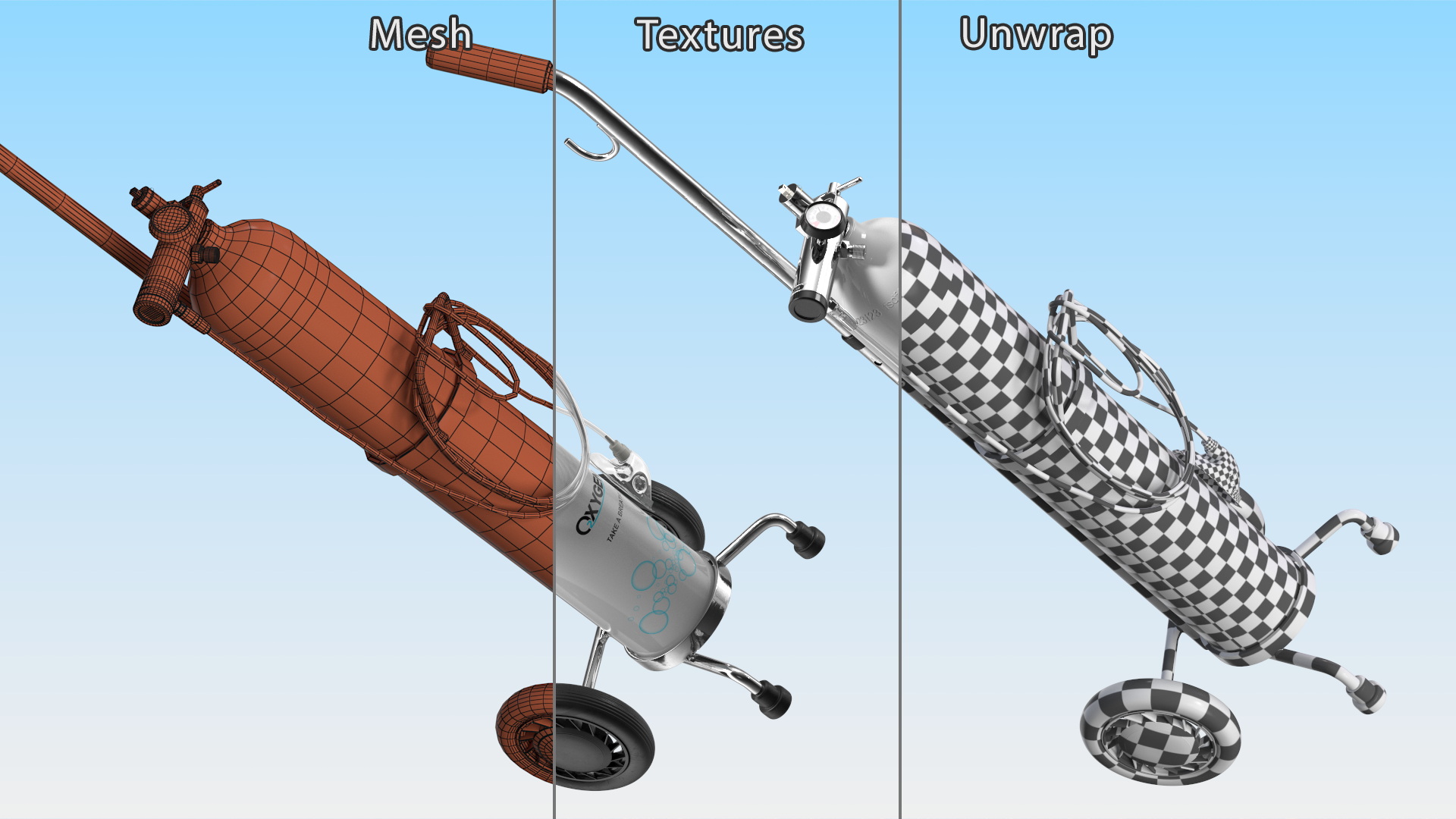 3D model Medical Cart with Oxygen Cylinder E Tank
