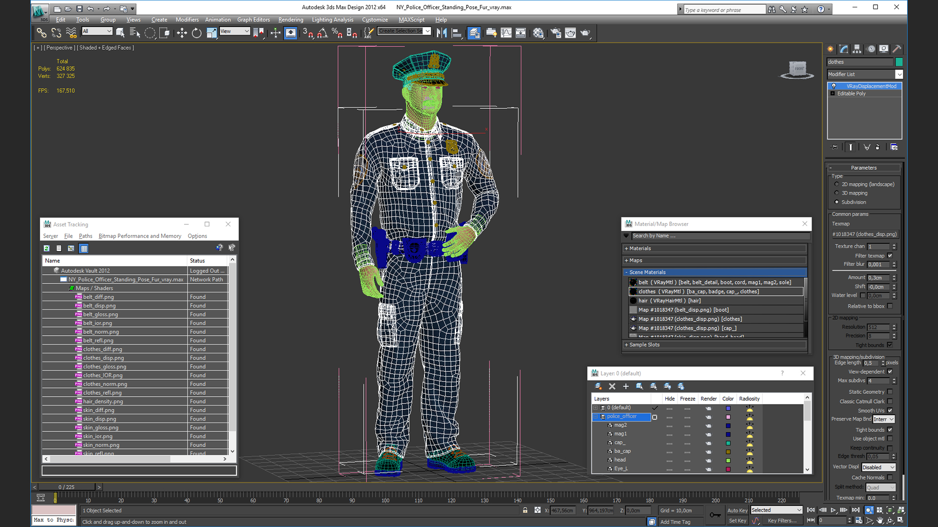 3D model NY Police Officer Standing Pose Fur