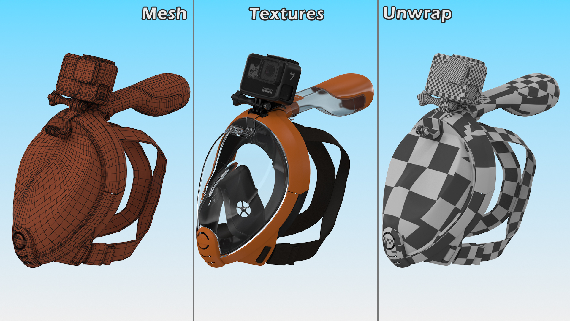 3D Full Face Snorkel Mask with GoPro Hero 7 Black