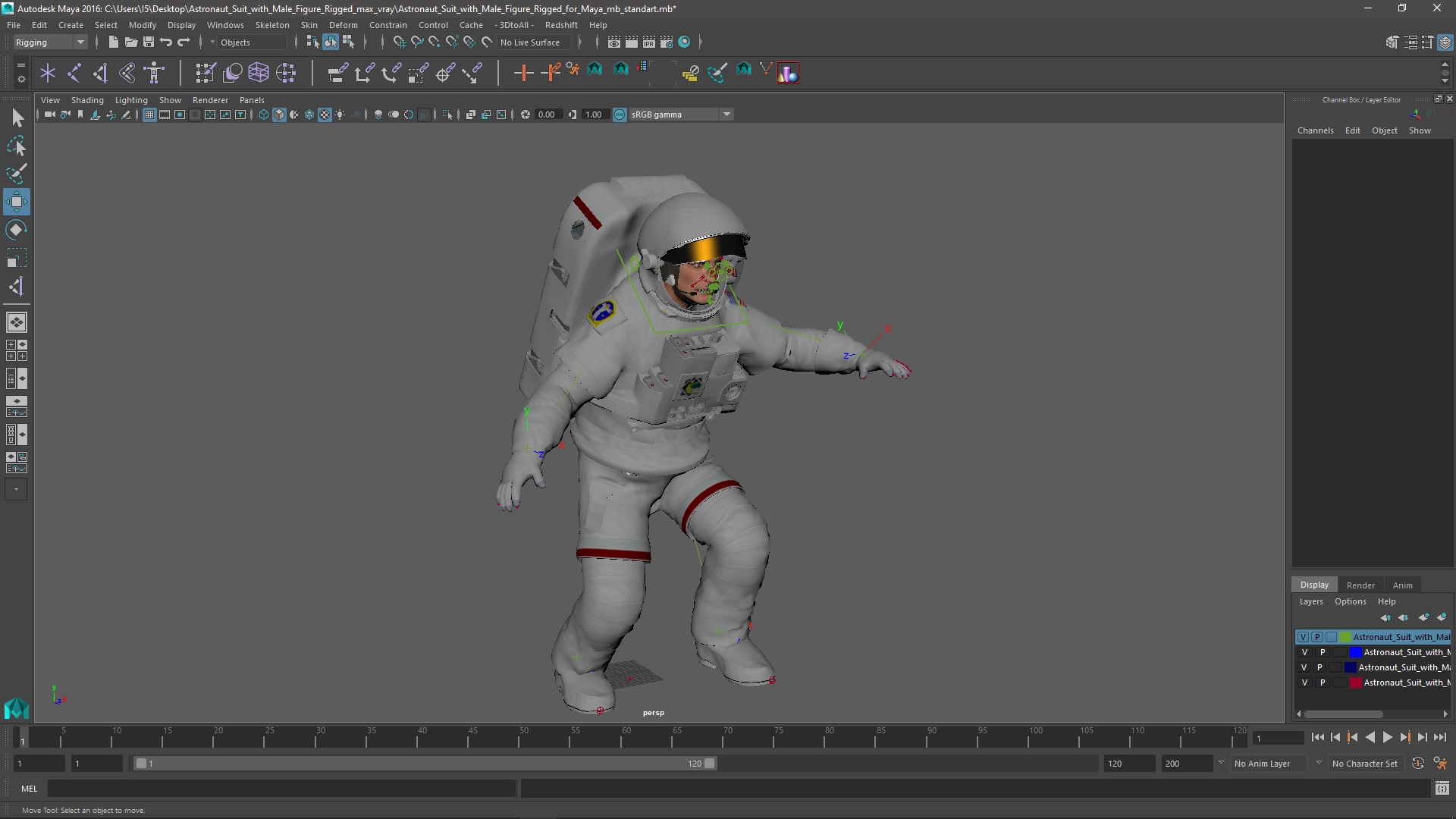 Astronaut Suit with Male Figure Rigged for Maya 3D