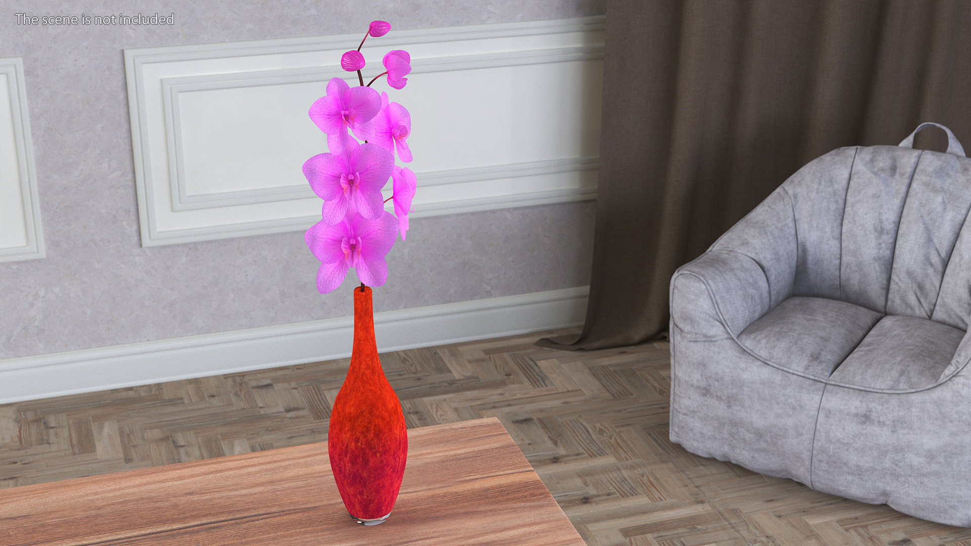 3D Small Pink Orchid in Glass Vase