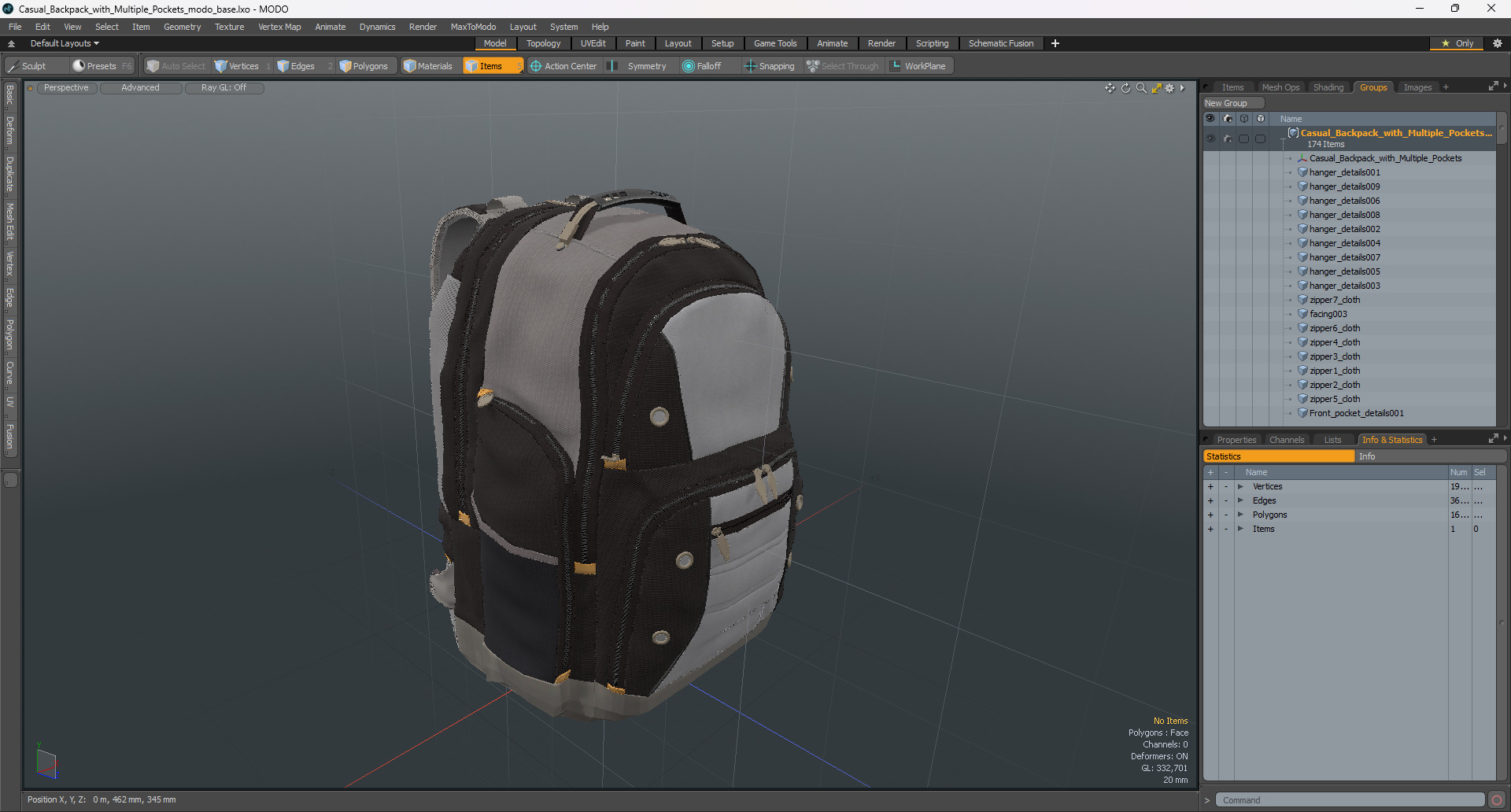 Casual Backpack with Multiple Pockets 3D
