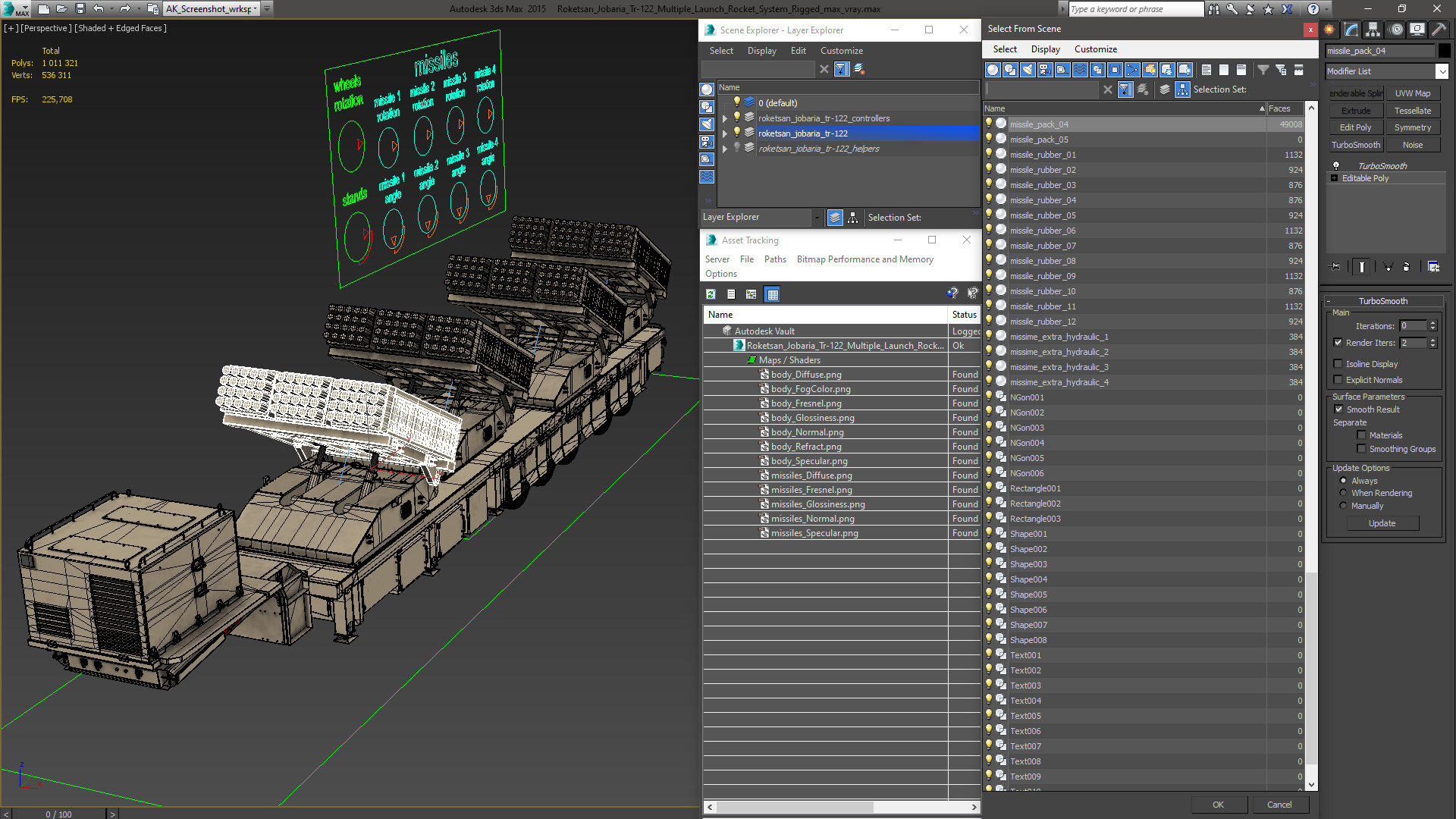 3D model Roketsan Jobaria Tr-122 Multiple Launch Rocket System Rigged