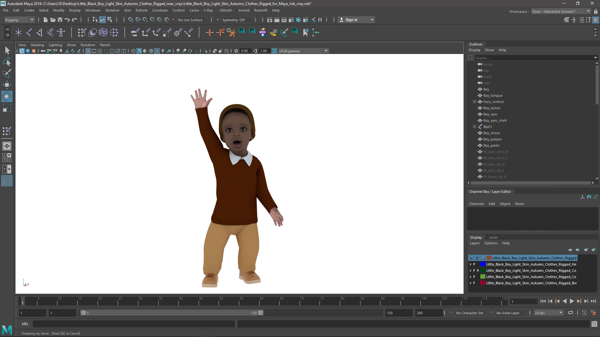 3D Little Black Boy Light Skin Autumn Clothes Rigged for Maya model