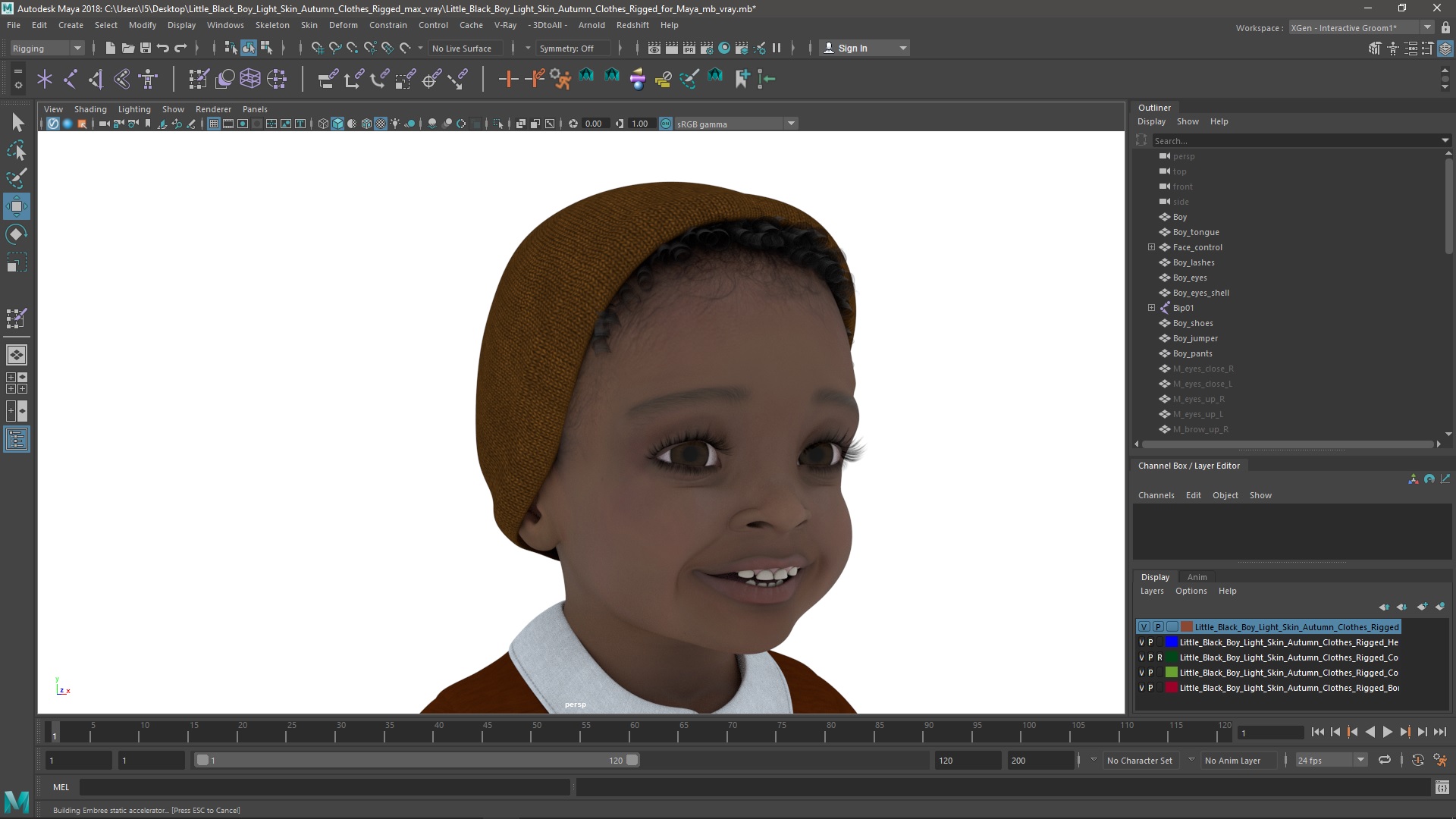 3D Little Black Boy Light Skin Autumn Clothes Rigged for Maya model