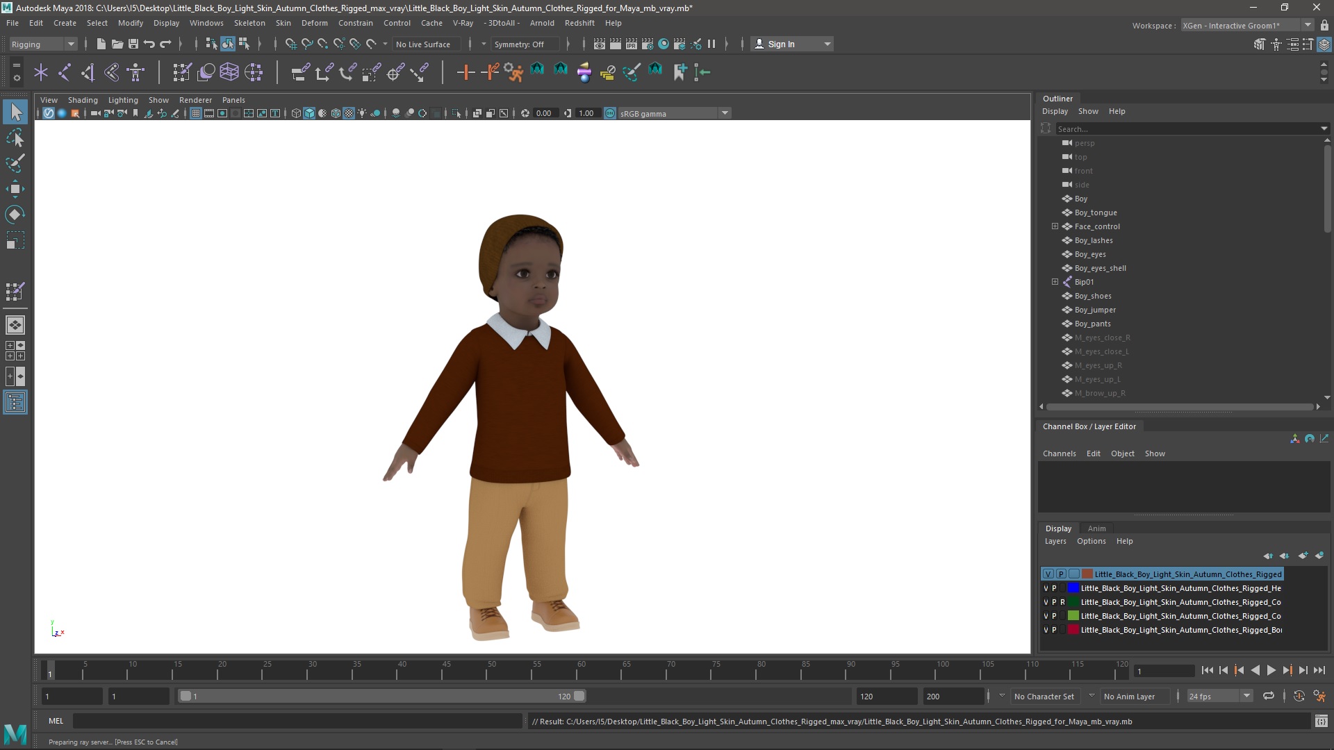 3D Little Black Boy Light Skin Autumn Clothes Rigged for Maya model