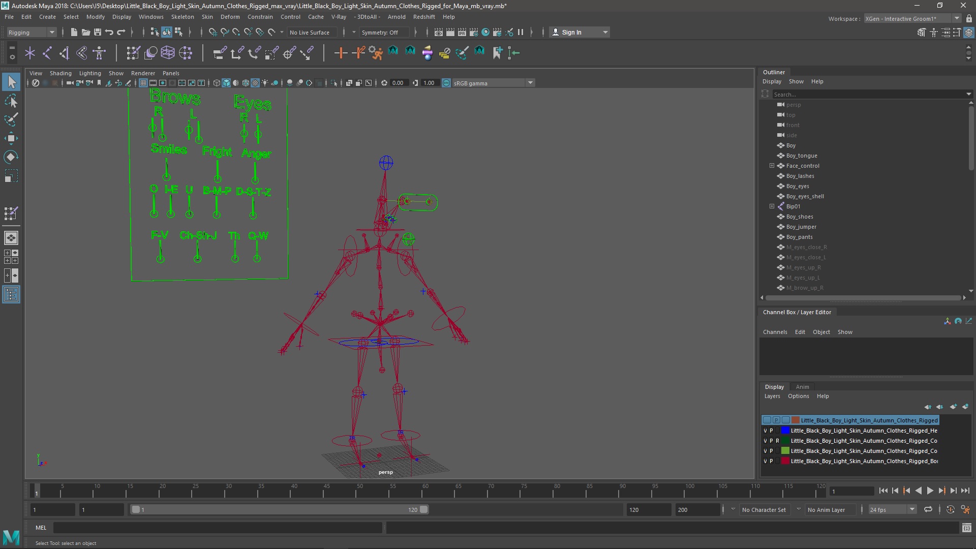 3D Little Black Boy Light Skin Autumn Clothes Rigged for Maya model