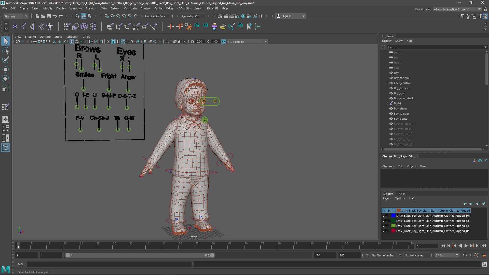 3D Little Black Boy Light Skin Autumn Clothes Rigged for Maya model