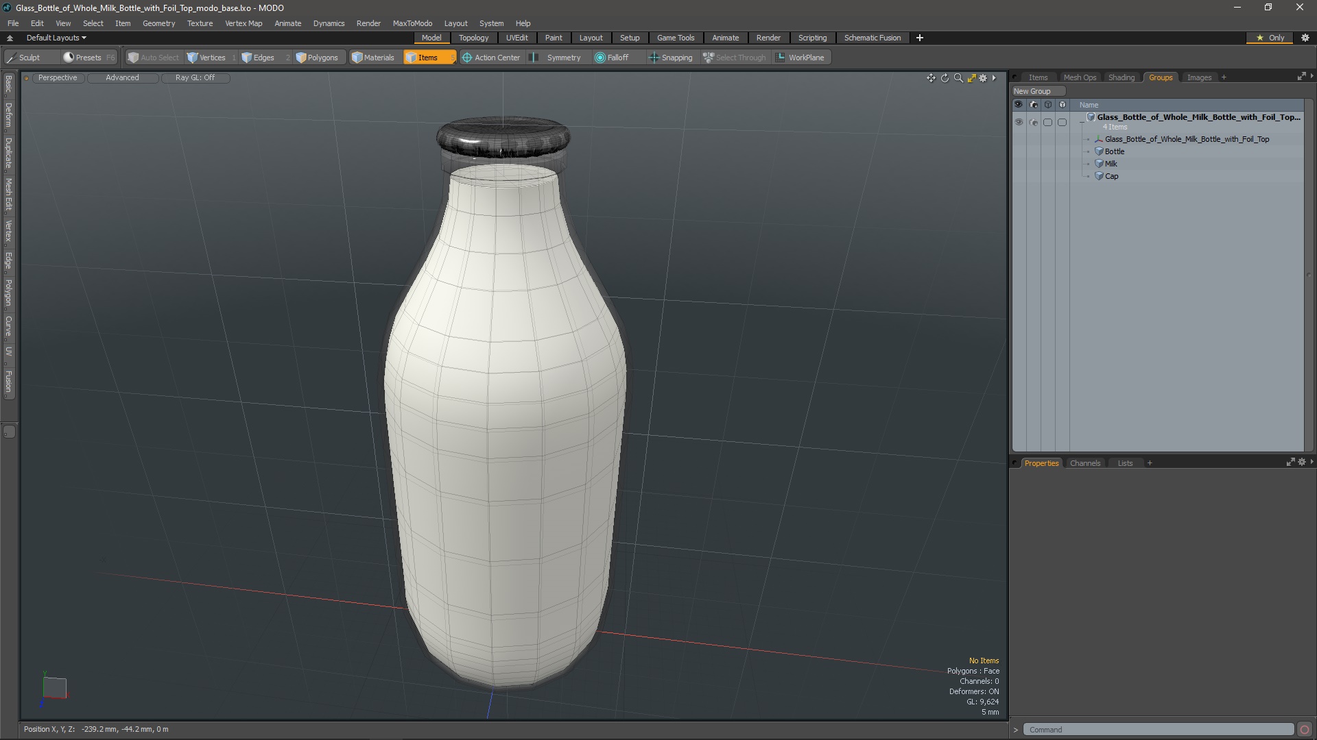 Glass Bottle of Whole Milk Bottle with Foil Top 3D
