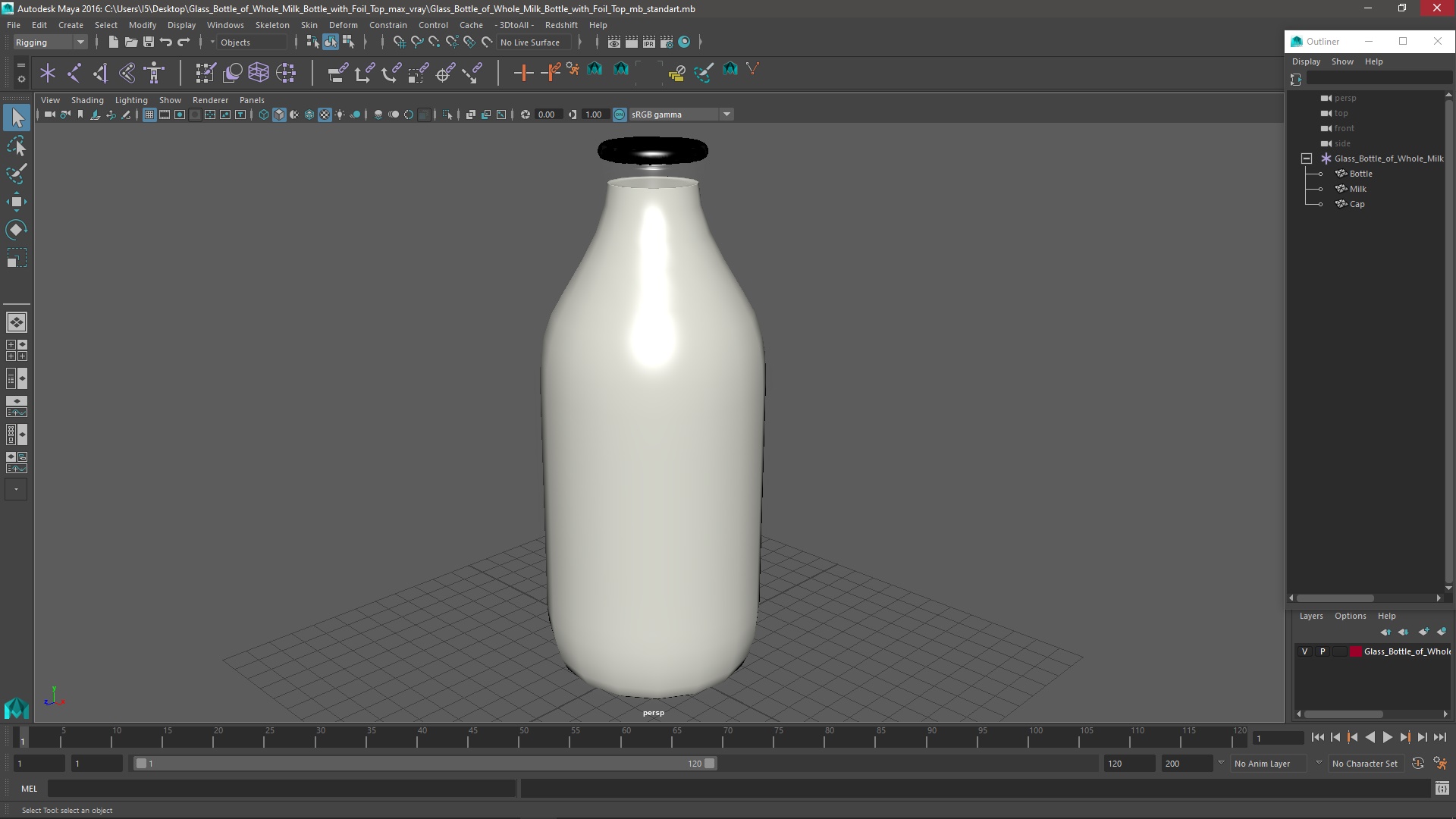 Glass Bottle of Whole Milk Bottle with Foil Top 3D