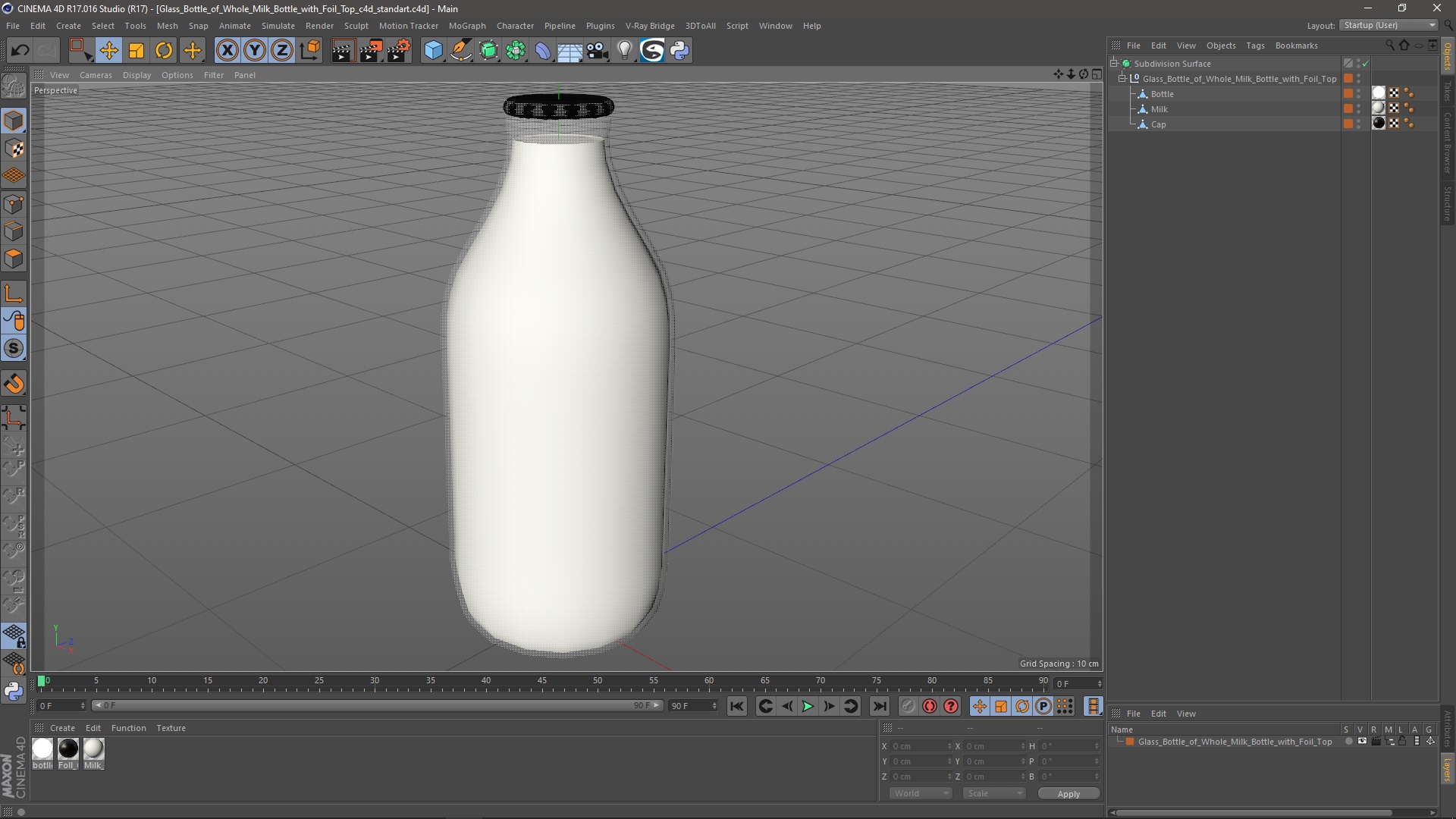 Glass Bottle of Whole Milk Bottle with Foil Top 3D