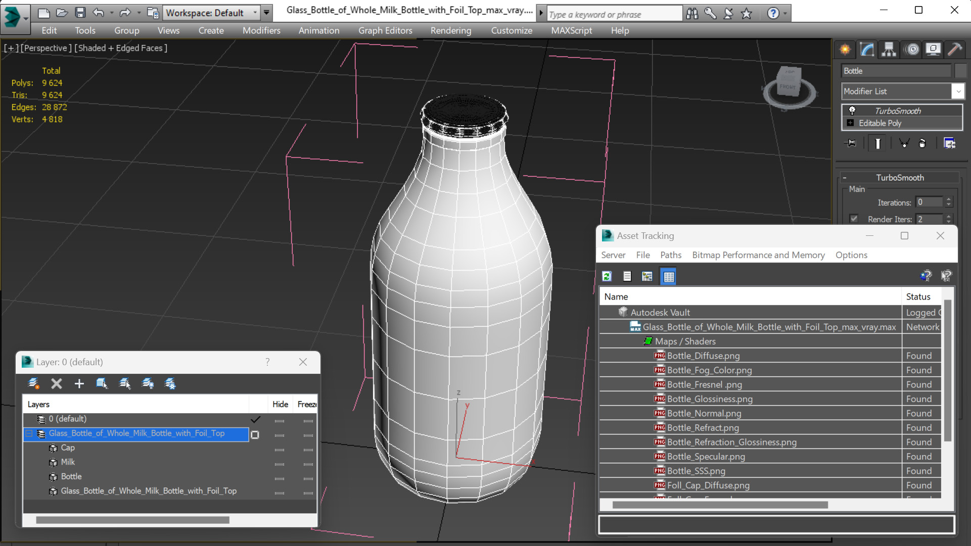 Glass Bottle of Whole Milk Bottle with Foil Top 3D