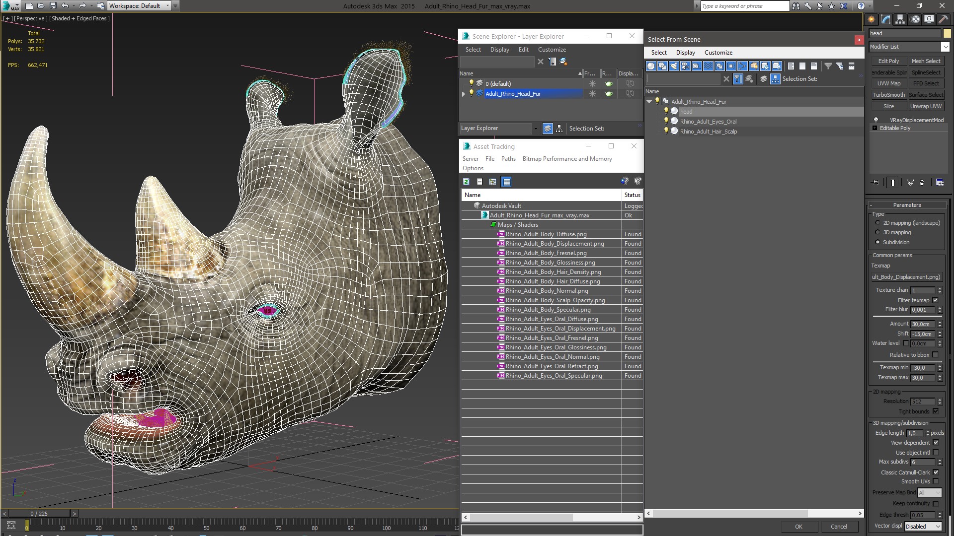 3D model Adult Rhino Head Fur