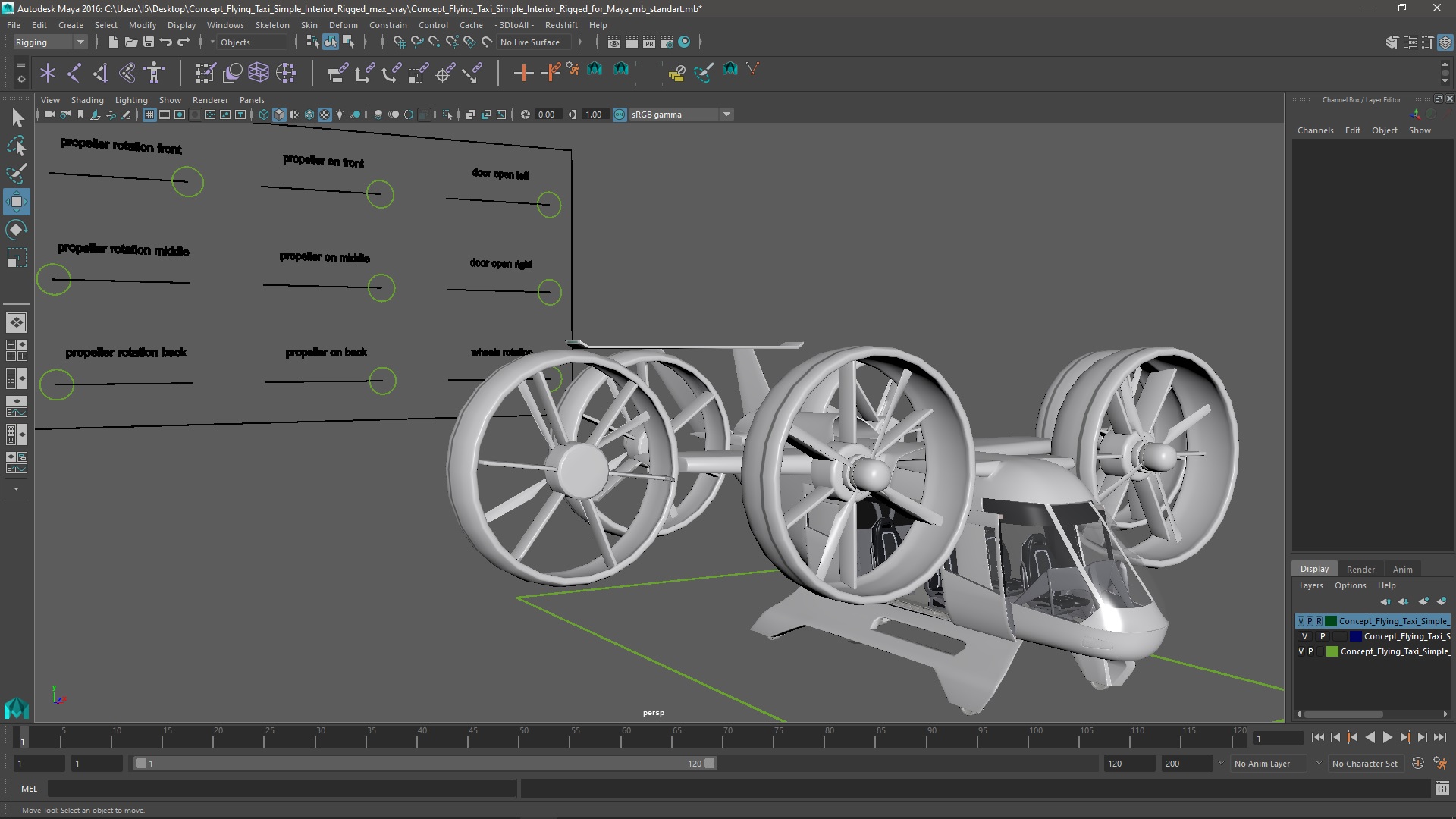3D Concept Flying Taxi Simple Interior Rigged for Maya