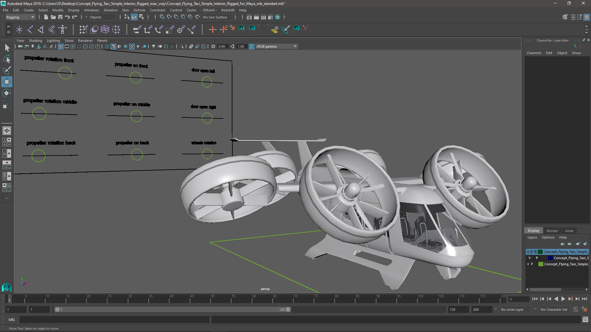 3D Concept Flying Taxi Simple Interior Rigged for Maya
