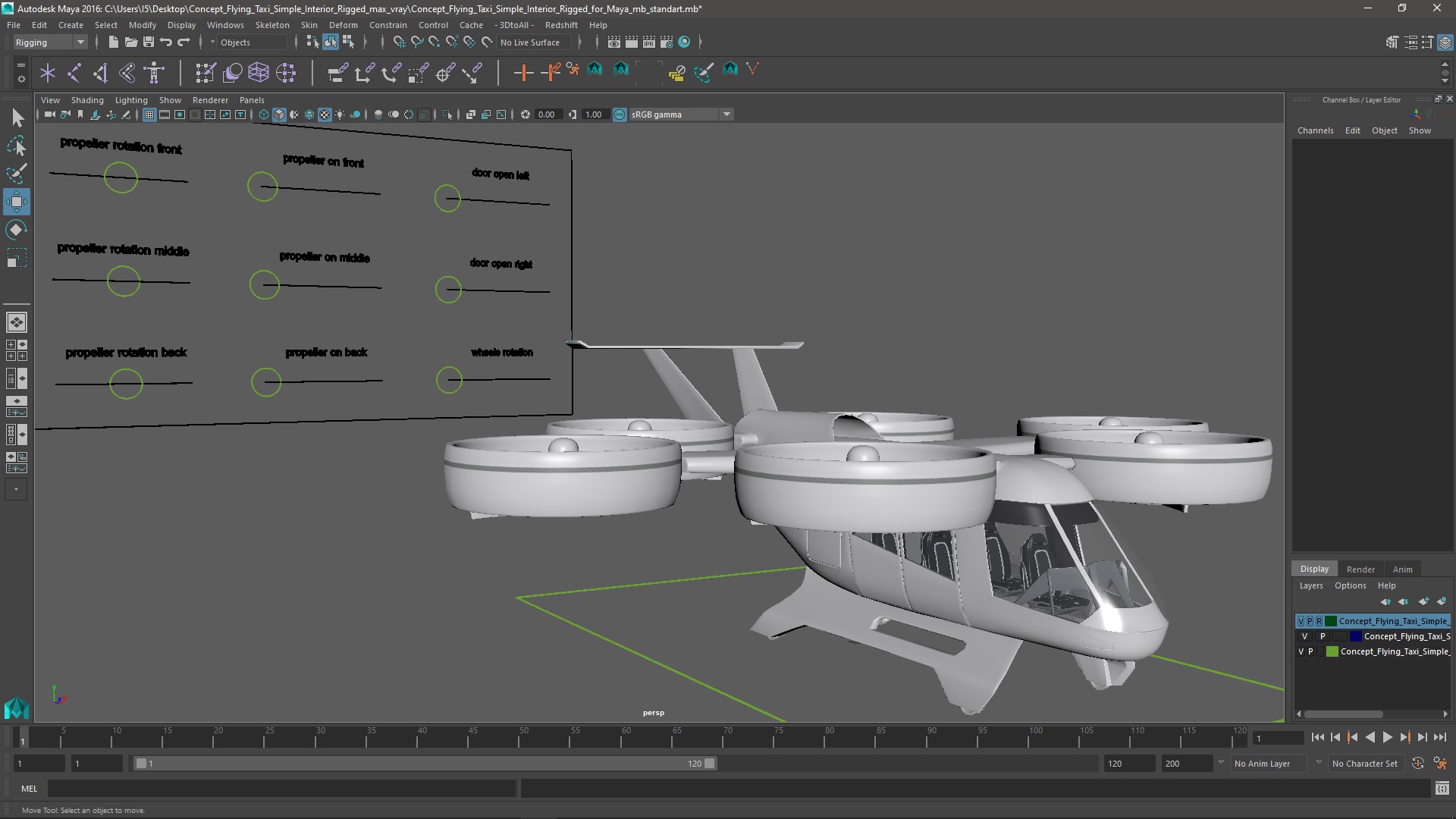 3D Concept Flying Taxi Simple Interior Rigged for Maya