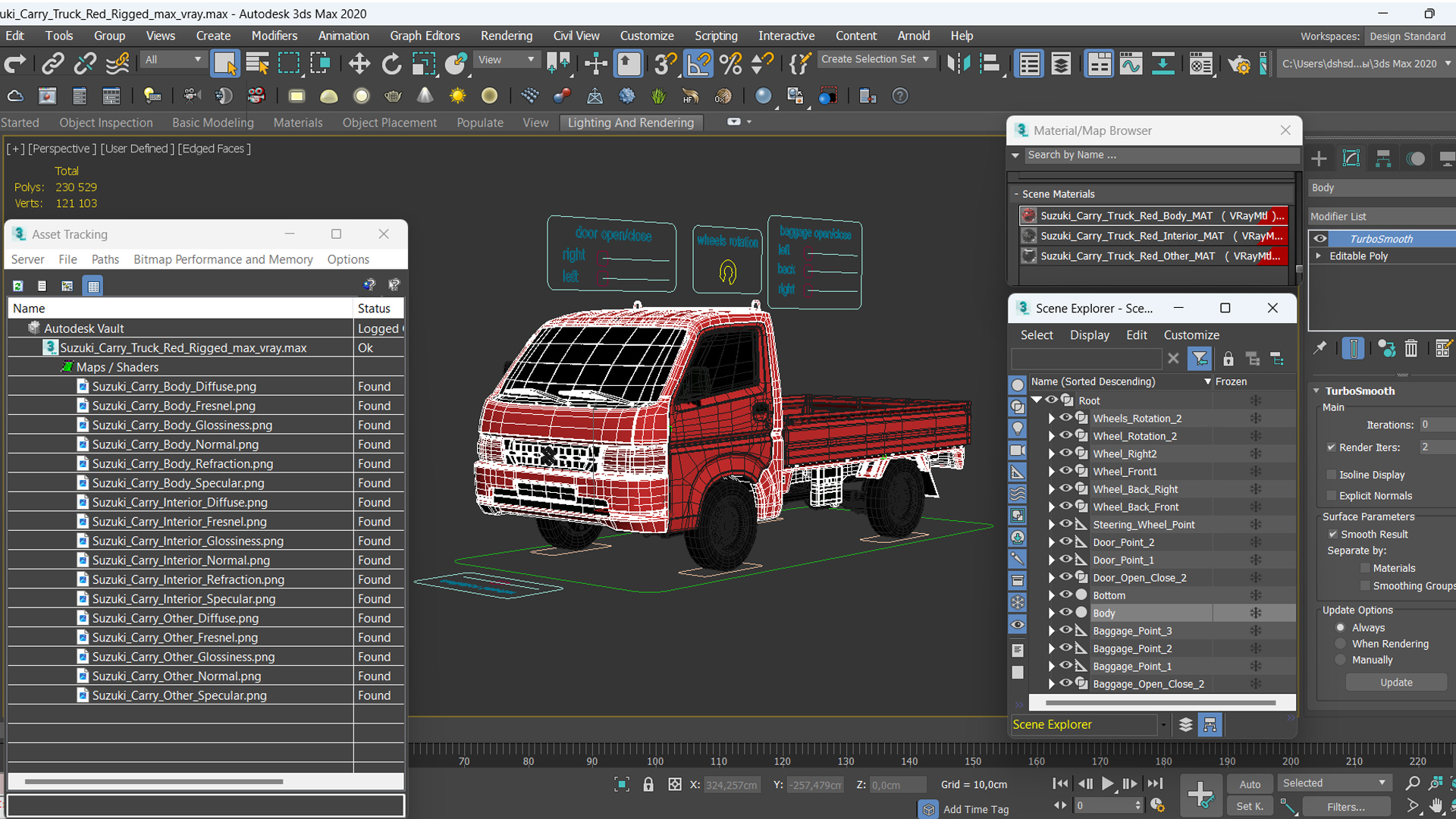 3D Suzuki Carry Truck Red Rigged for Cinema 4D model