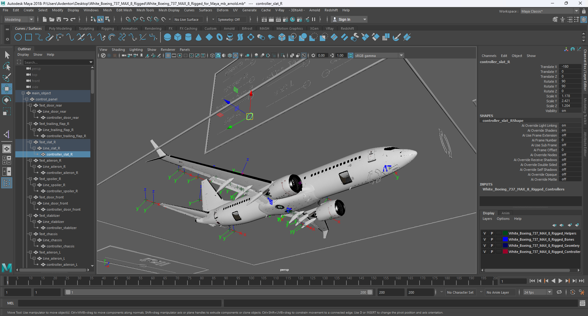 3D White Boeing 737 MAX 8 Rigged for Maya model