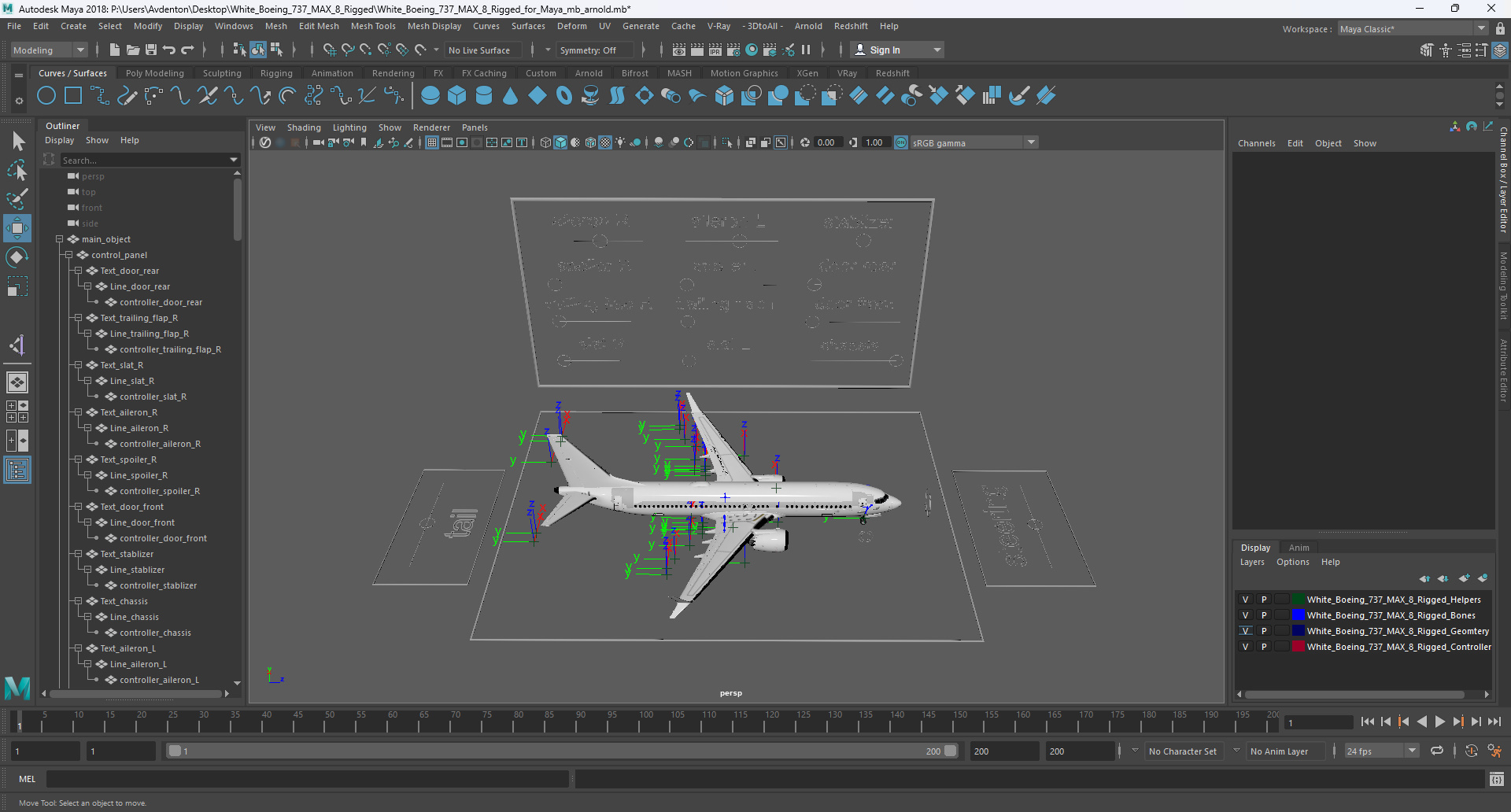3D White Boeing 737 MAX 8 Rigged for Maya model