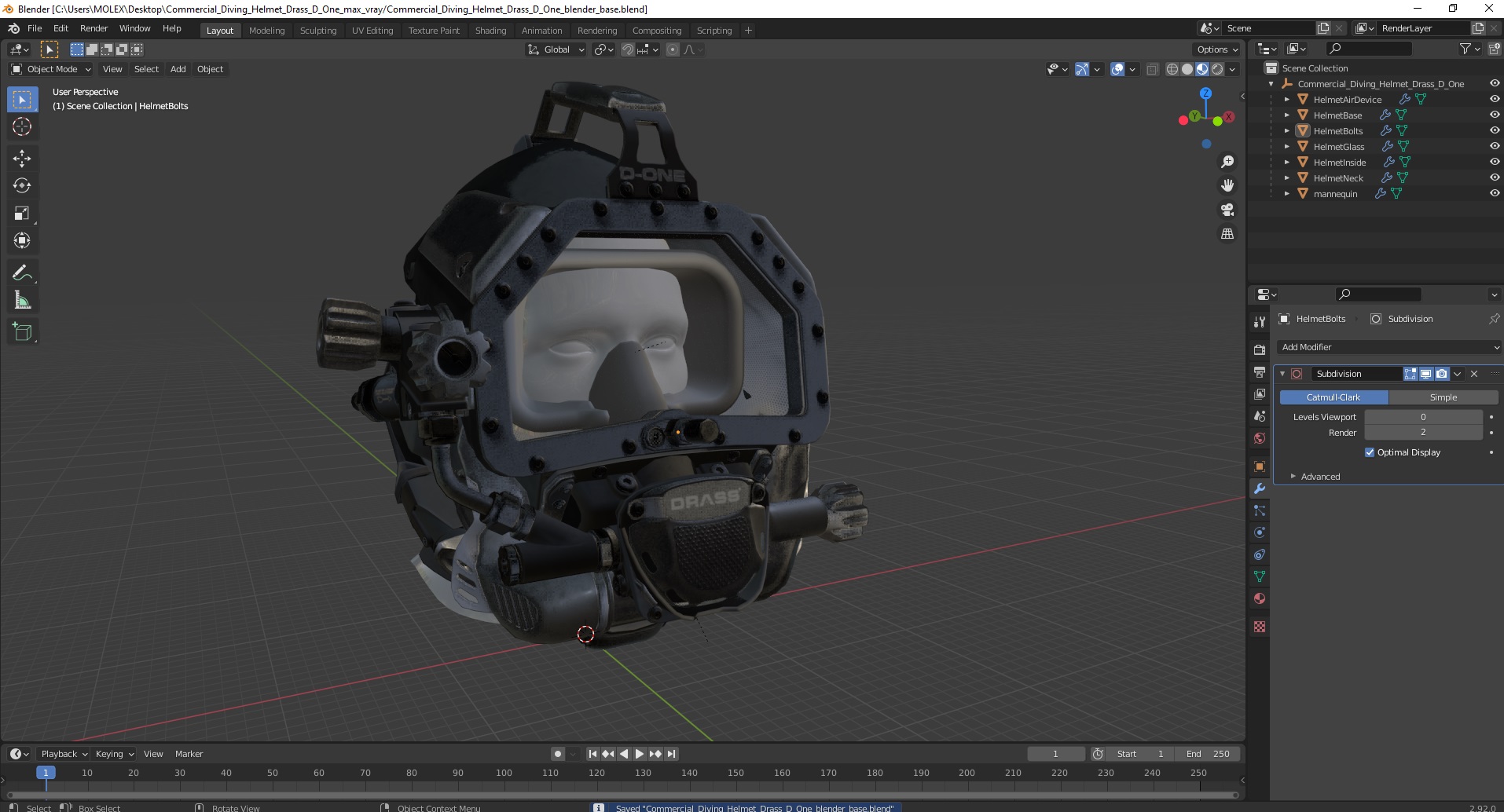 3D Commercial Diving Helmet Drass D One