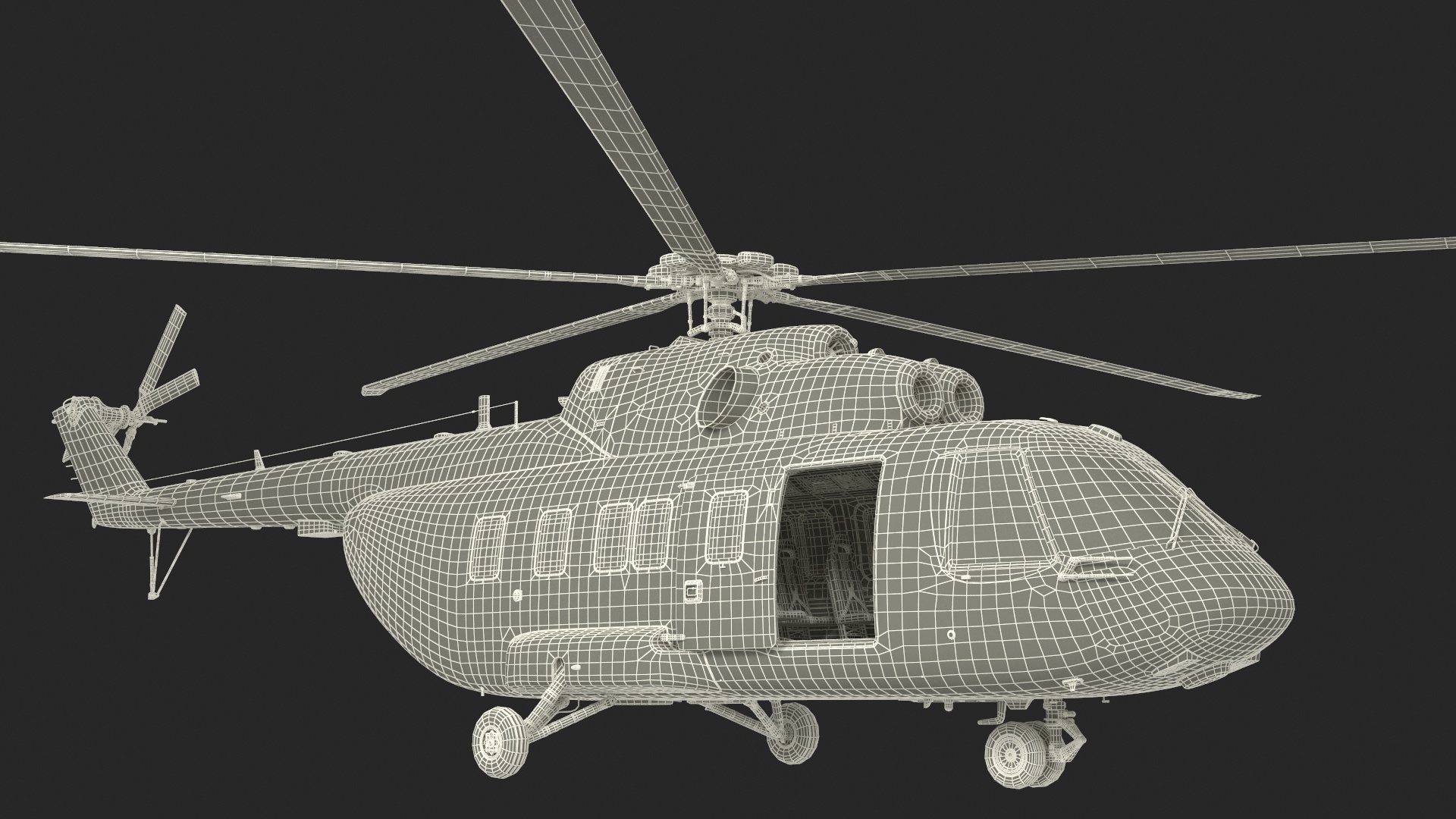 Helicopter MI-171 A3 White Rigged for Maya 3D