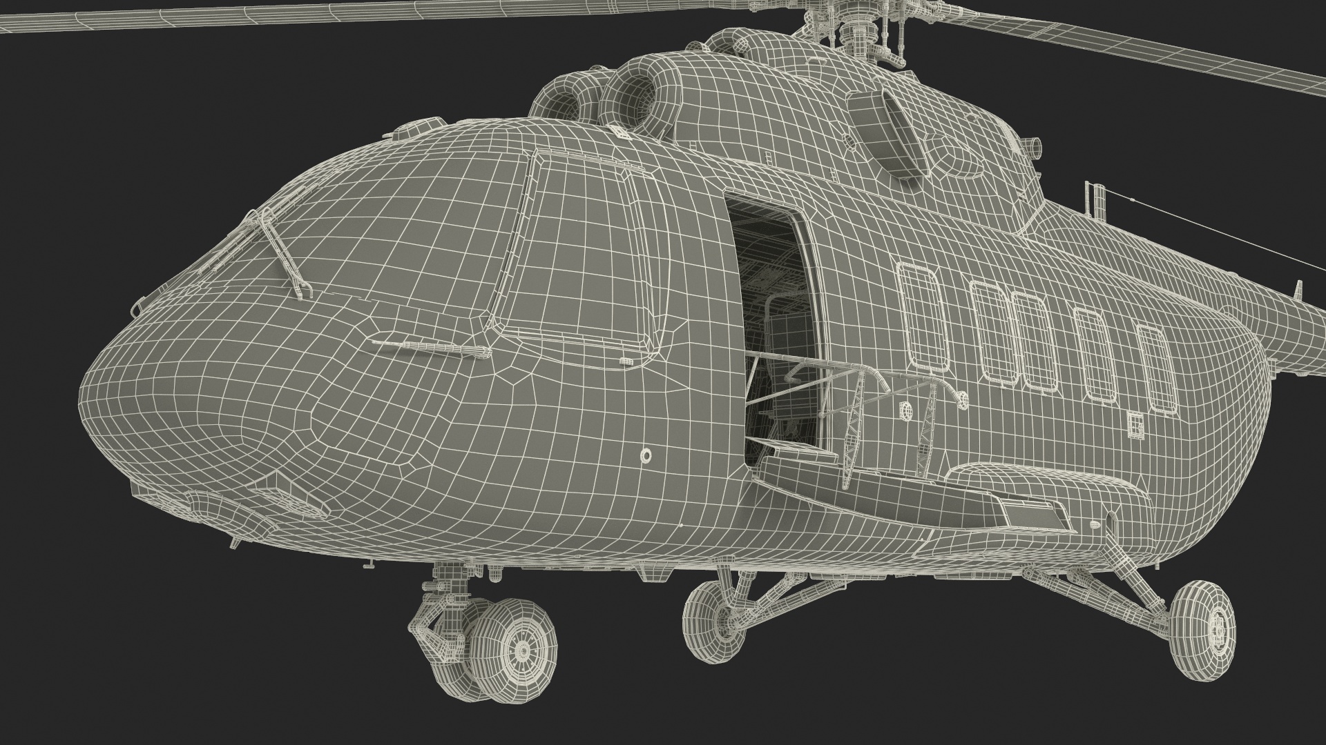 Helicopter MI-171 A3 White Rigged for Maya 3D