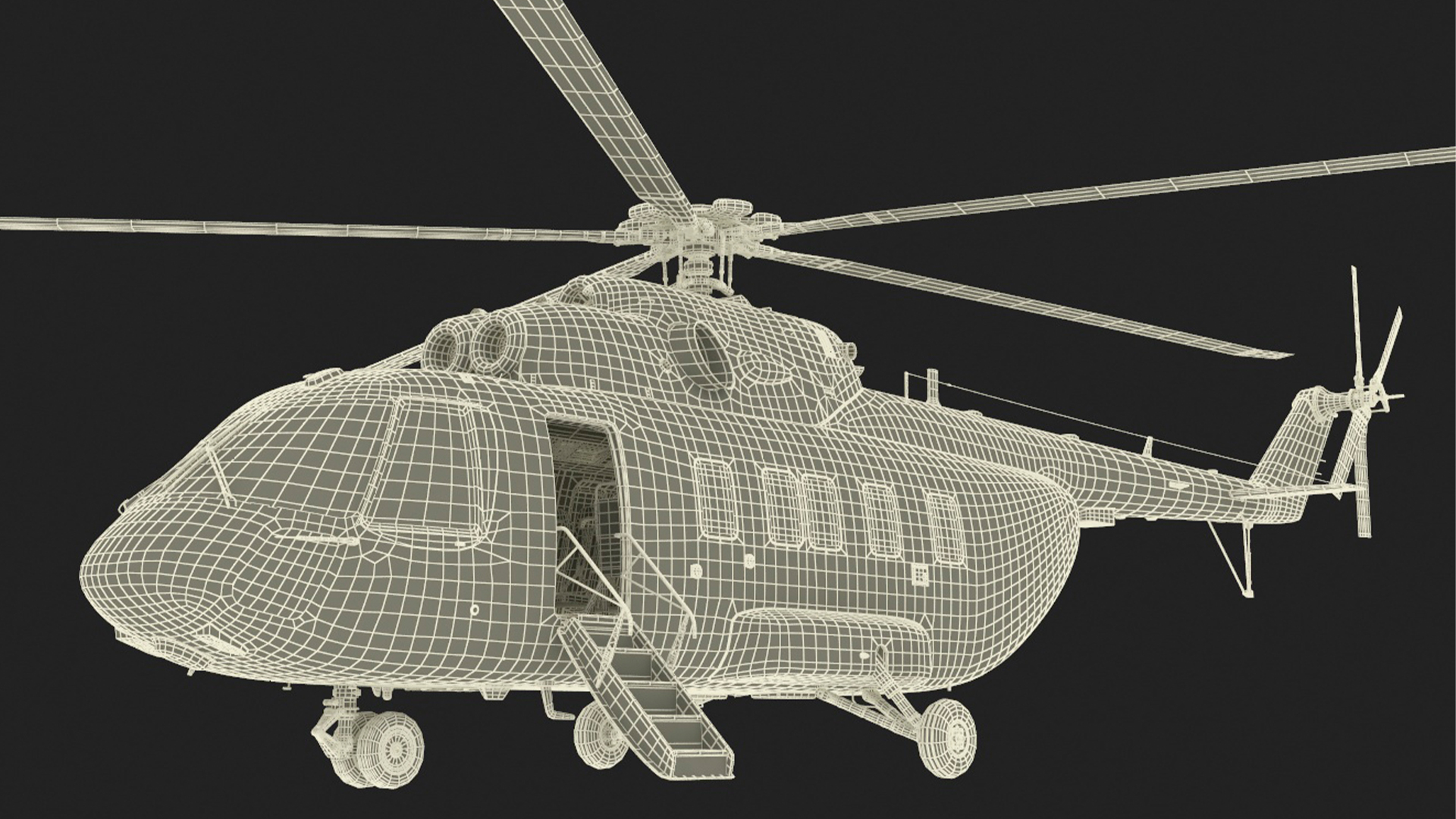 Helicopter MI-171 A3 White Rigged for Maya 3D