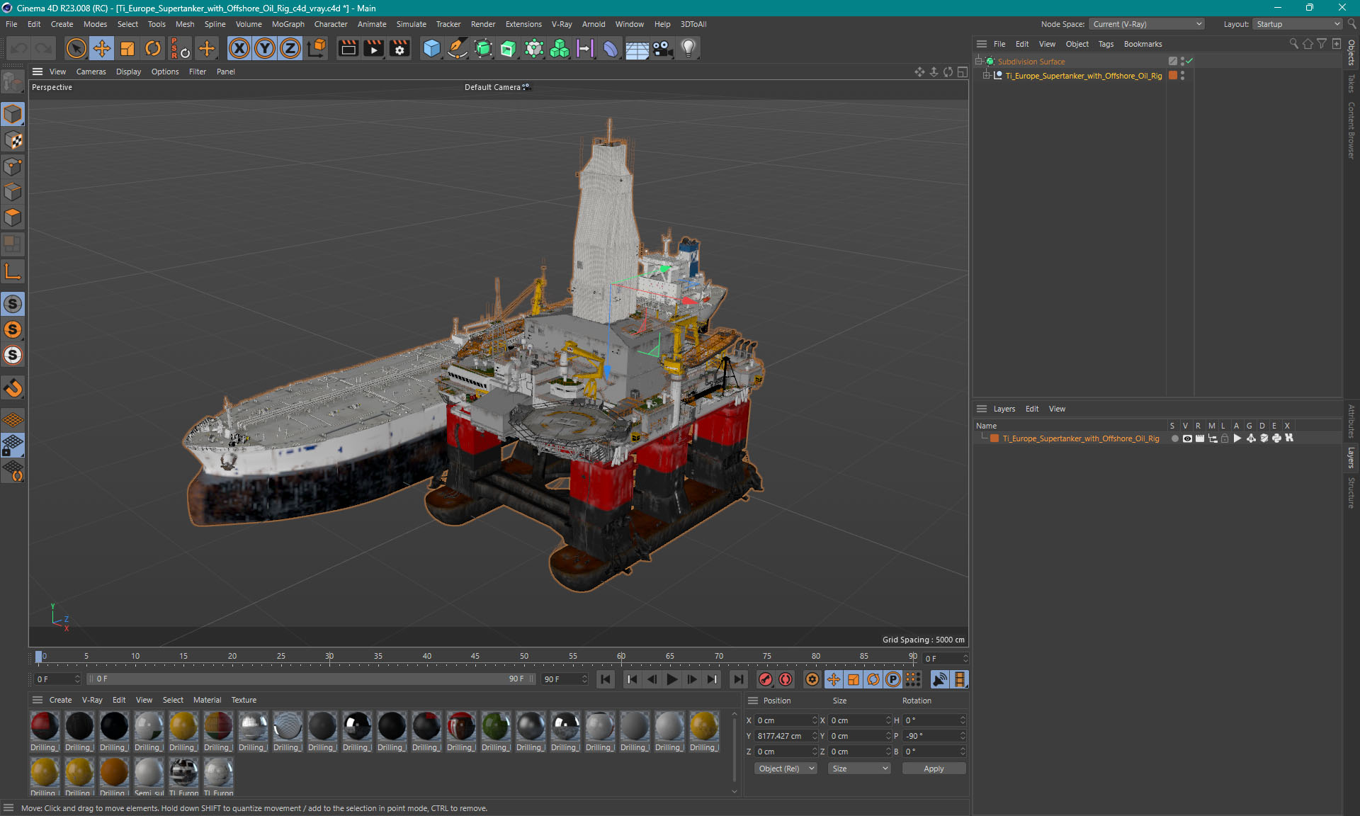 3D TI Europe Supertanker with Offshore Oil Rig model
