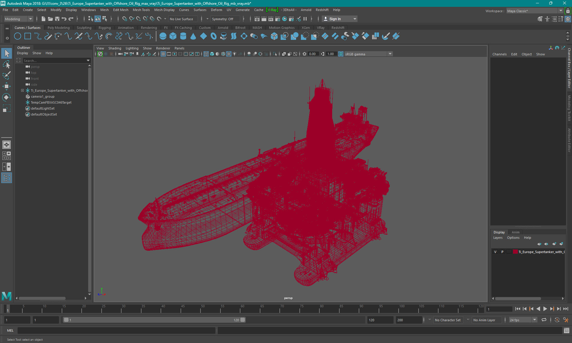3D TI Europe Supertanker with Offshore Oil Rig model