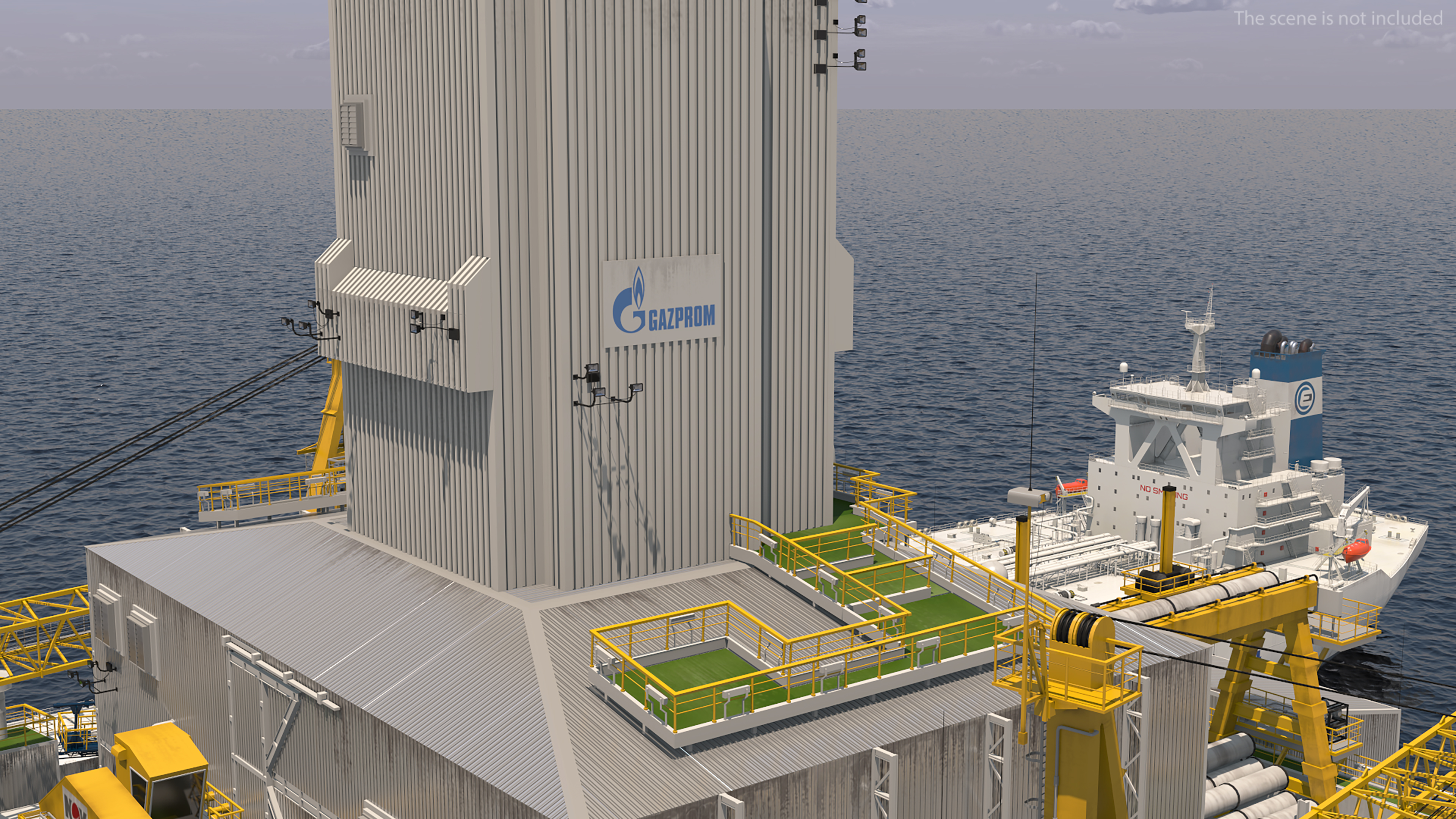 3D TI Europe Supertanker with Offshore Oil Rig model