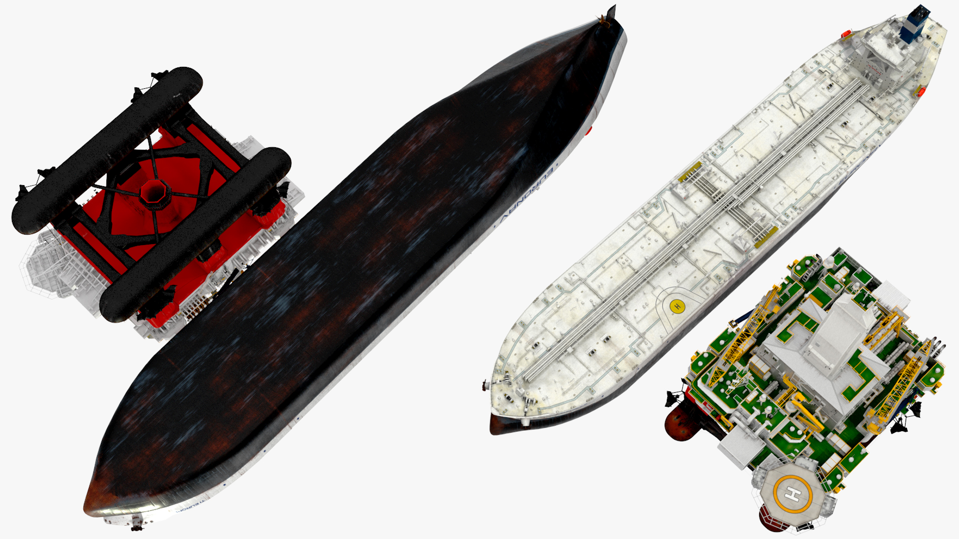3D TI Europe Supertanker with Offshore Oil Rig model