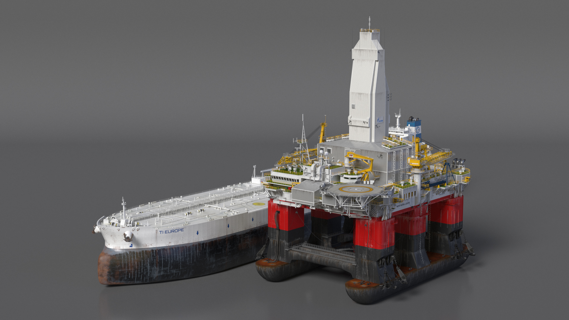 3D TI Europe Supertanker with Offshore Oil Rig model