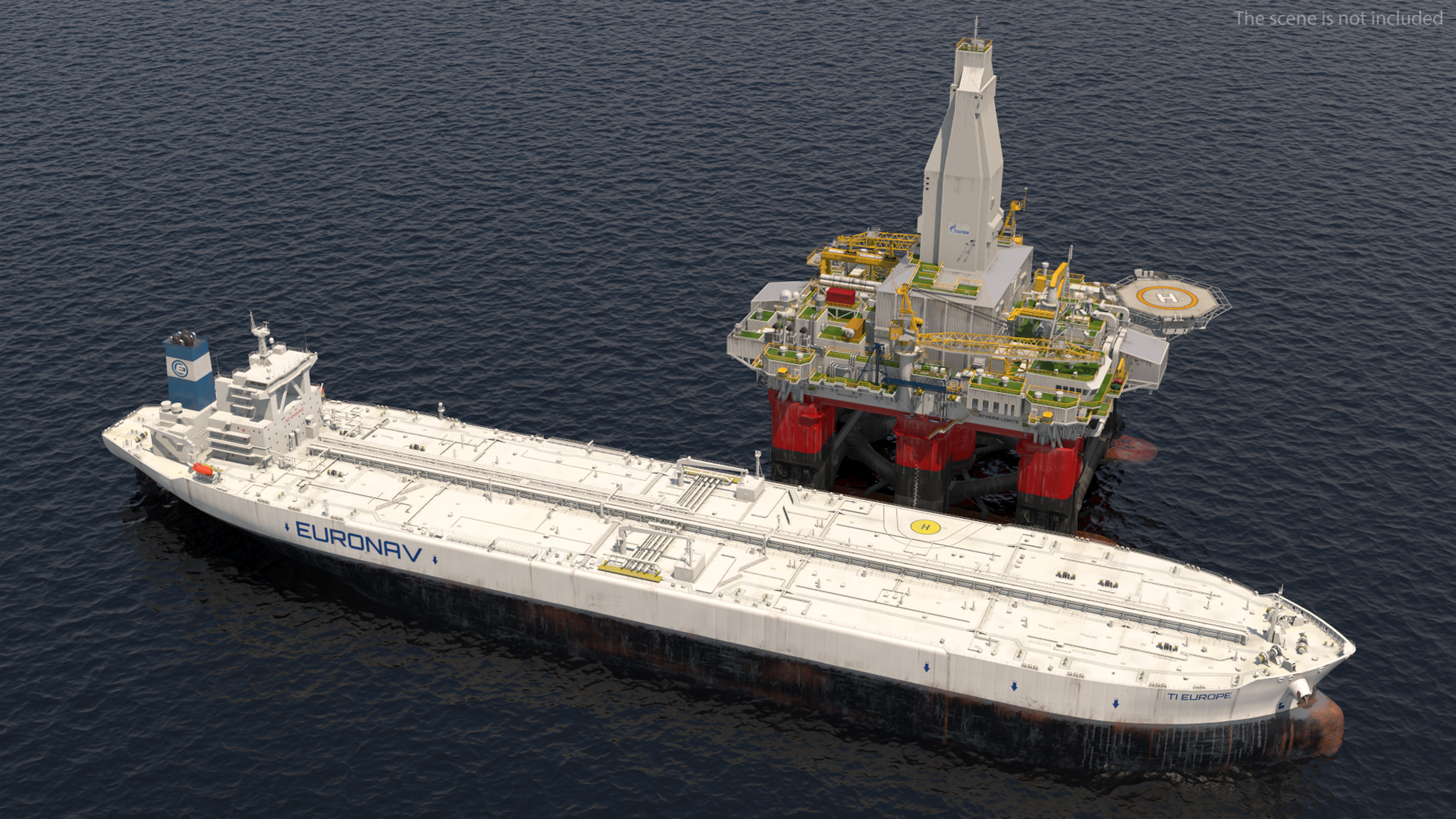 3D TI Europe Supertanker with Offshore Oil Rig model